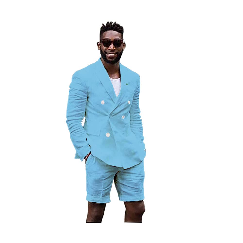 Men's Linen Cotton Shorts Suit - Slim Fit Casual Blazer & Shorts Set for Beach Wedding, Groom Attire, Summer Outfits - Perfect for Tropical Vacations, Outdoor Ceremonies & Resort Wear