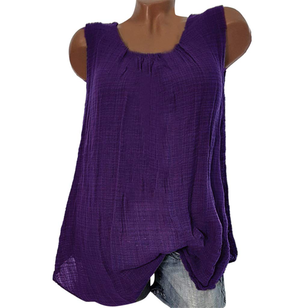 Women's Cotton Linen Sleeveless Blouse - Plus Size Retro Tank Top for Holiday & Photoshoot