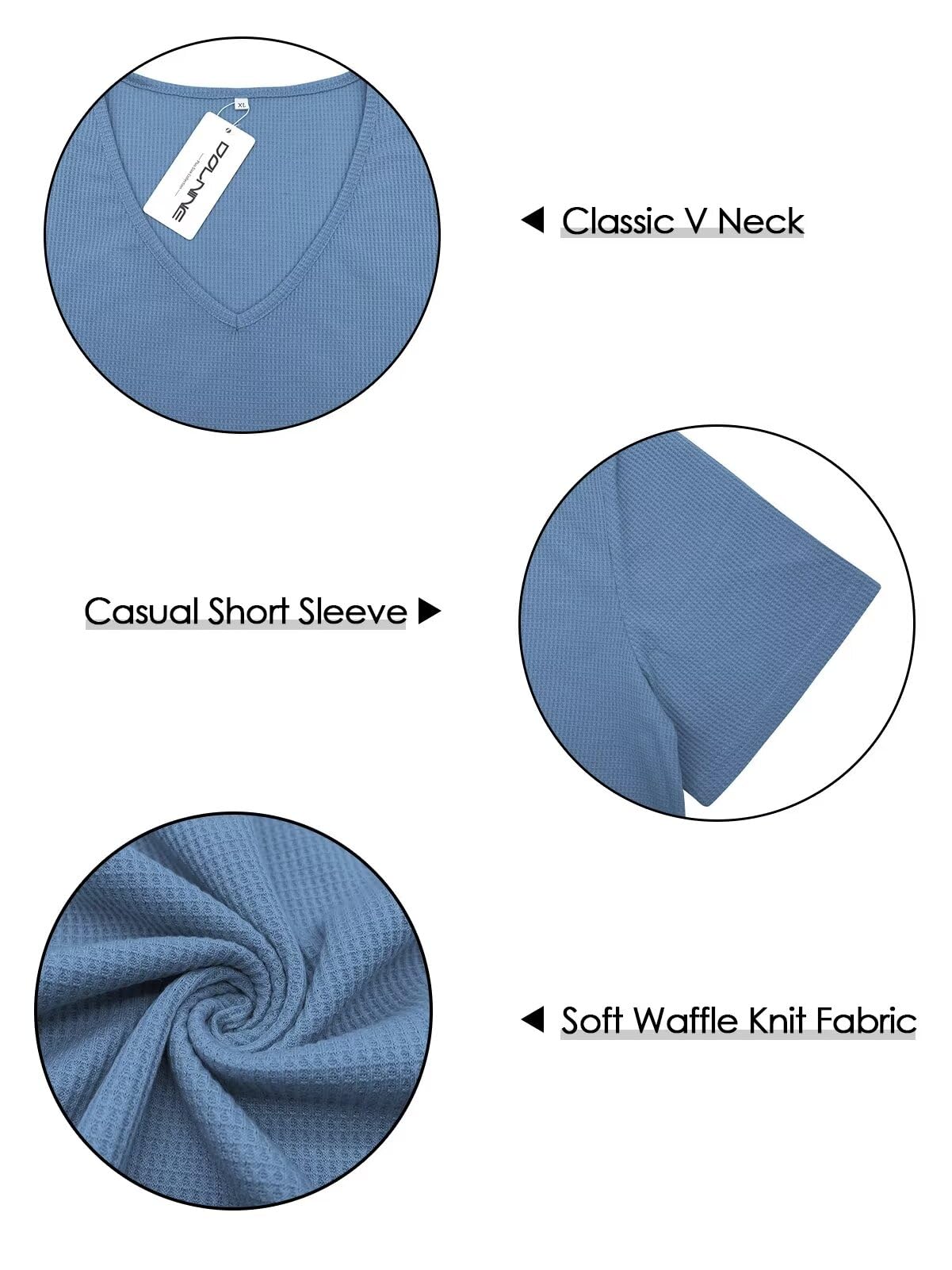 DOLNINE Plus Size Tops for Women - Summer Casual V Neck Short Sleeve T-Shirts, Waffle Knit Tunics for Work, Travel & Everyday Wear