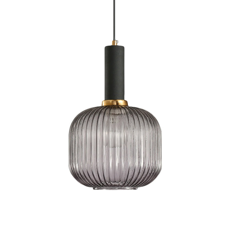 Modern Oval Reeded Glass Pendant Light - Sleek Farmhouse Ceiling Fixture for Kitchen Island, Dining Room & Bedroom Lighting