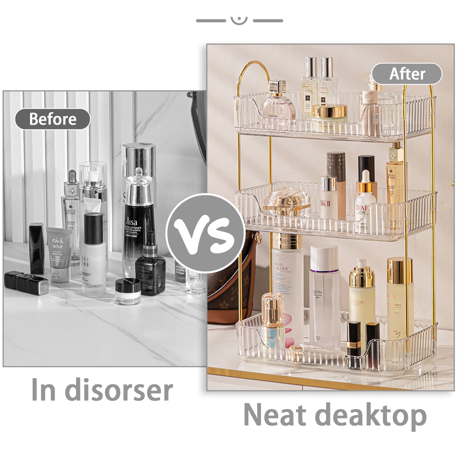3-Tier Clear Bathroom Counter Organizer - Cosmetic & Skincare Shelf, Makeup & Perfume Vanity Tray, Kitchen Spice Rack - Space Saving Storage for Dresser, Countertop & Bathroom Organization