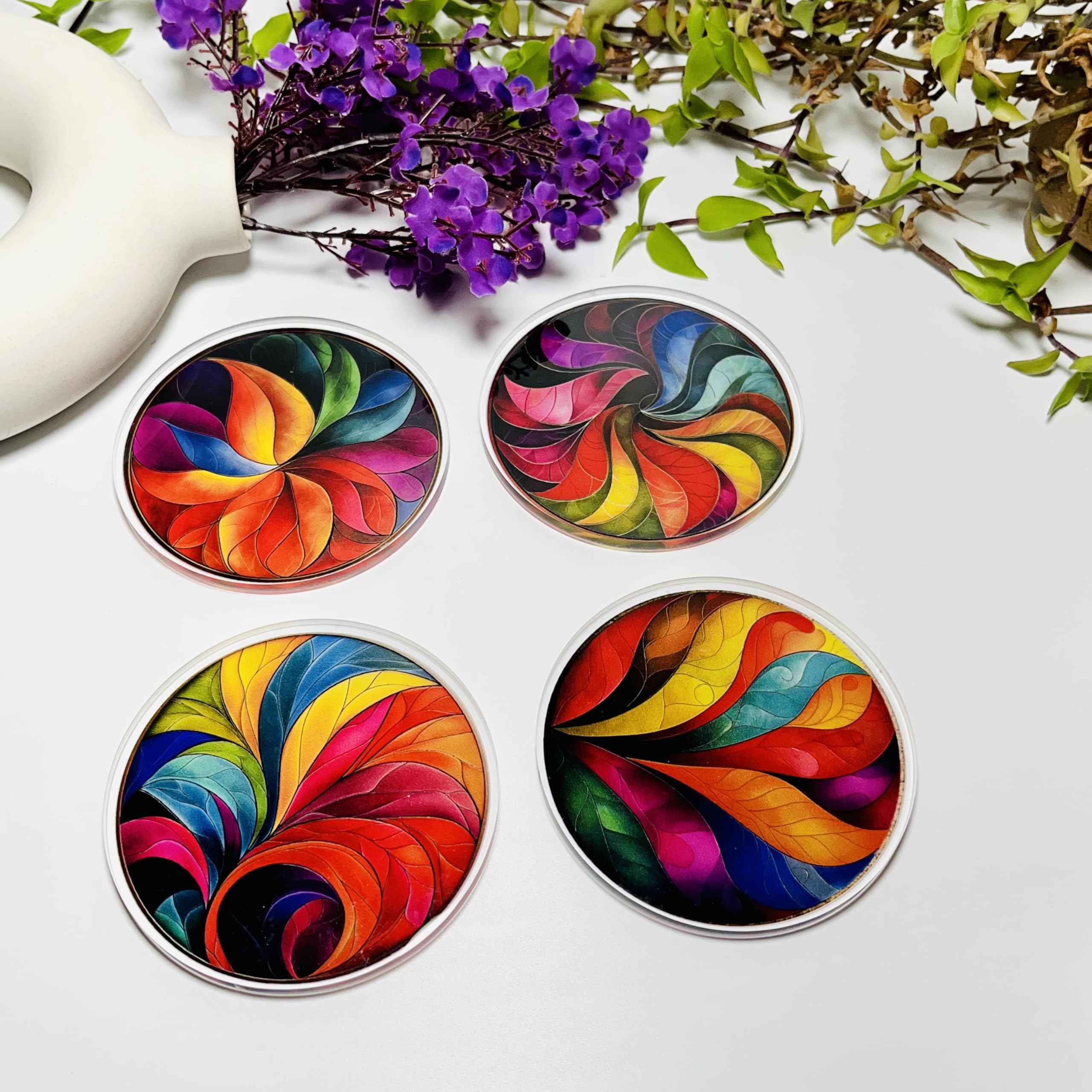 Premium Acrylic Coasters Set of 4 - 6mm Thick, 3.5 Inch Round - Durable & Stylish for Home, Kitchen, Office & Dining Table Decor - Perfect for Parties, Coffee Shops & Gifts