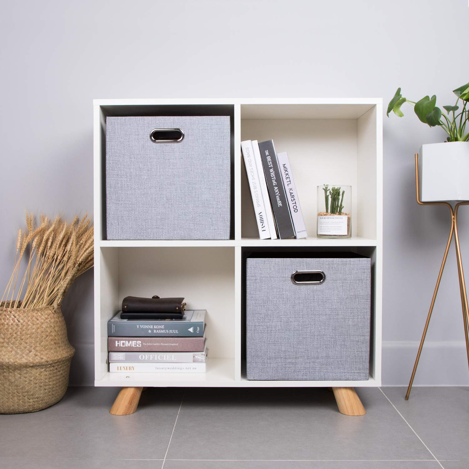 13-Inch Thick Fabric Collapsible Storage Cubes & Bins - 2-Pack Silver Gray Organizer Boxes for Shelves, Cabinets, Bookcases | Perfect for Home, Office & Closet Organization