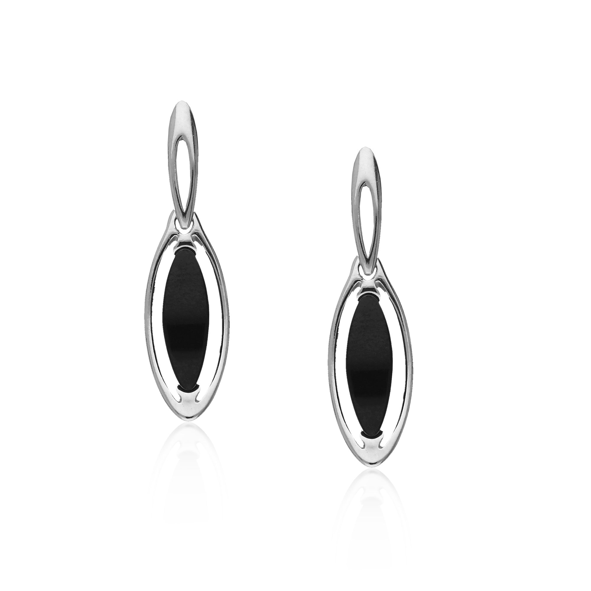 Whitby Jet Marquise Drop Earrings in Sterling Silver - Elegant Gothic Jewelry for Women, Perfect for Weddings & Evening Events
