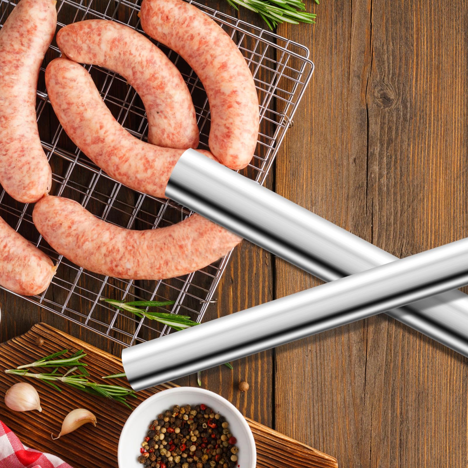 4Pcs Stainless Steel Sausage Stuffing Tubes & Nozzles for #5 Meat Grinder - Perfect for Homemade Sausage Making, Meat Processing, and Kitchen Food Prep