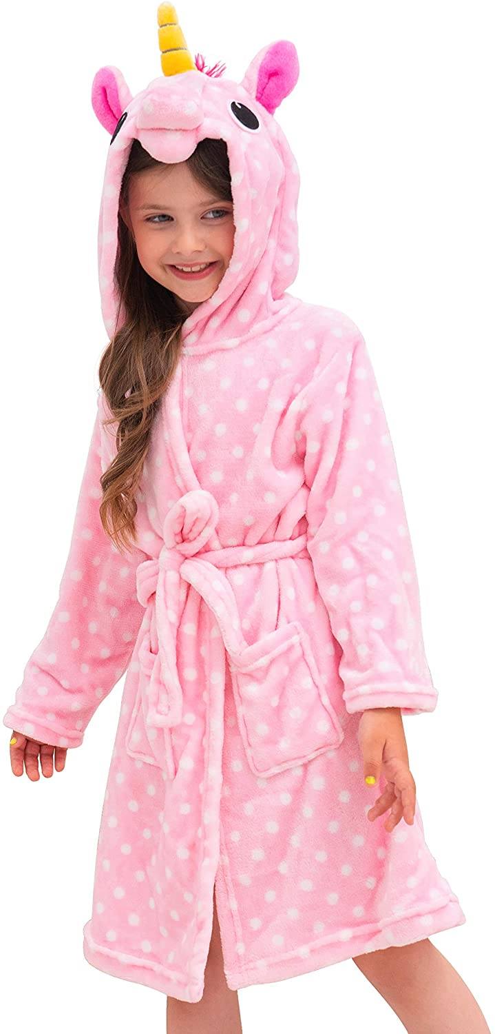 Soft & Cozy Unicorn Dots Bathrobe for Women & Girls - Plush Fleece Robe with Hood for Spa, Lounge & Relaxation at Home