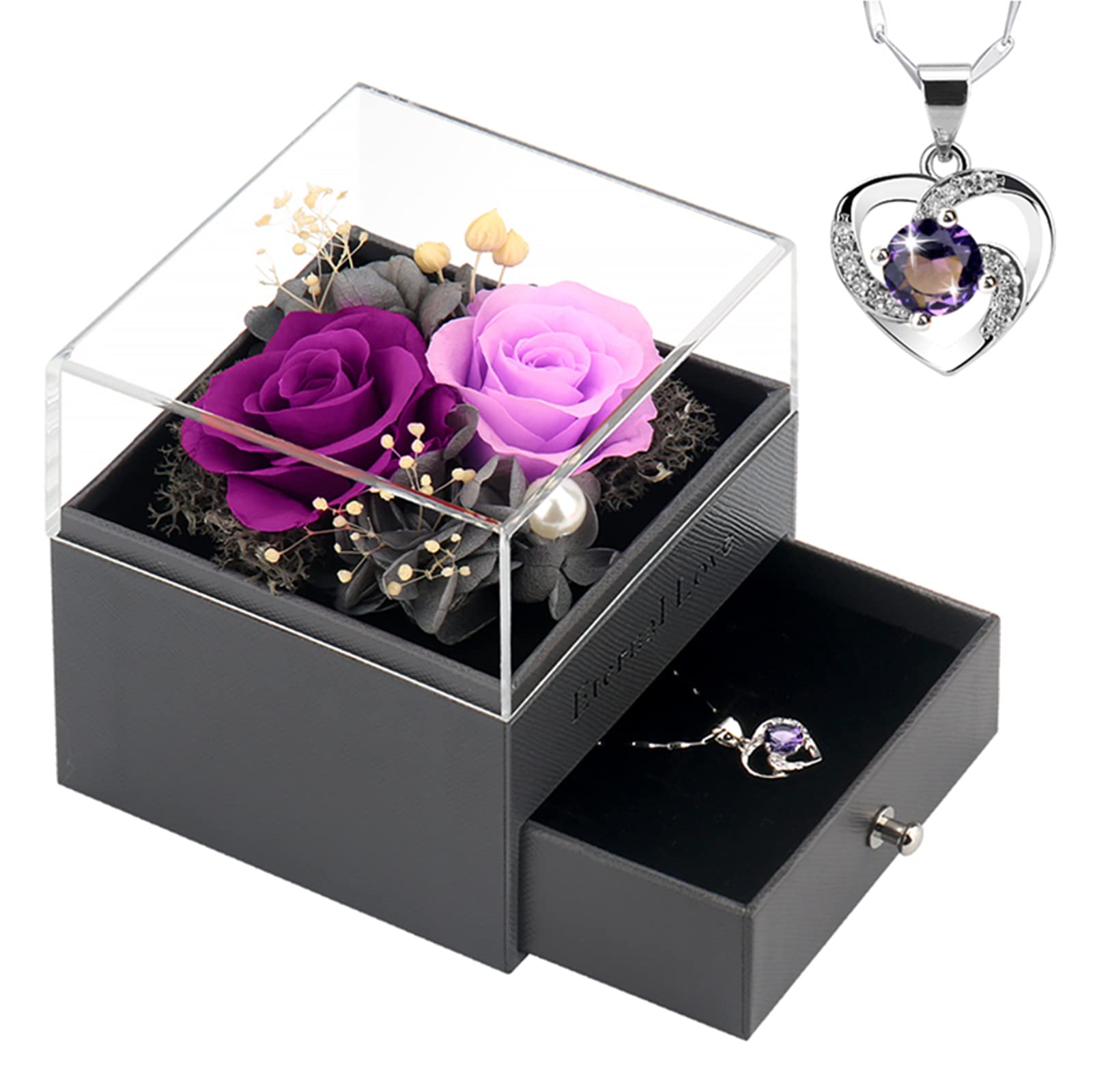 SHOKUTO Preserved Rose - Eternal Flower Jewelry Box with Necklace, Perfect Birthday Gift for Women, Mom, Girlfriend, Wife, Grandma, Daughter & Sister | Romantic Keepsake for Anniversary, Valentine's Day & Special Occasions