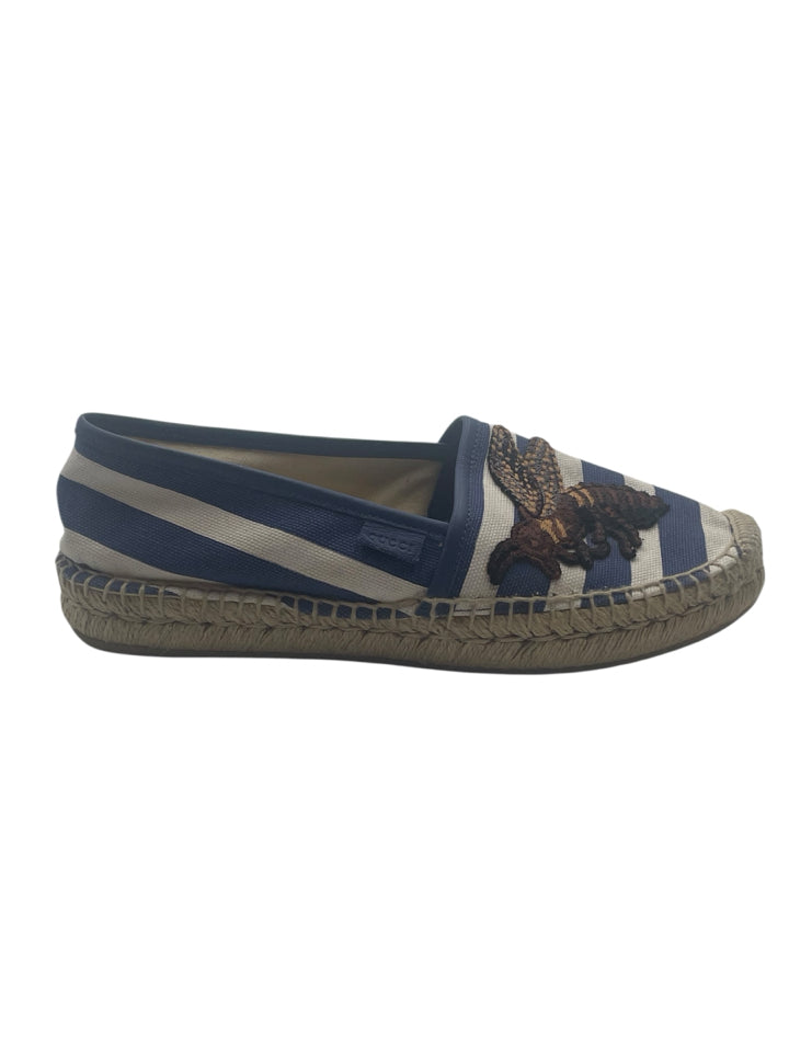 Gucci Embroidered Bee Striped Espadrilles for Women - Size 37 (US 7) | Stylish Summer Flats for Casual Outings, Beach Vacations & Fashionable Everyday Wear