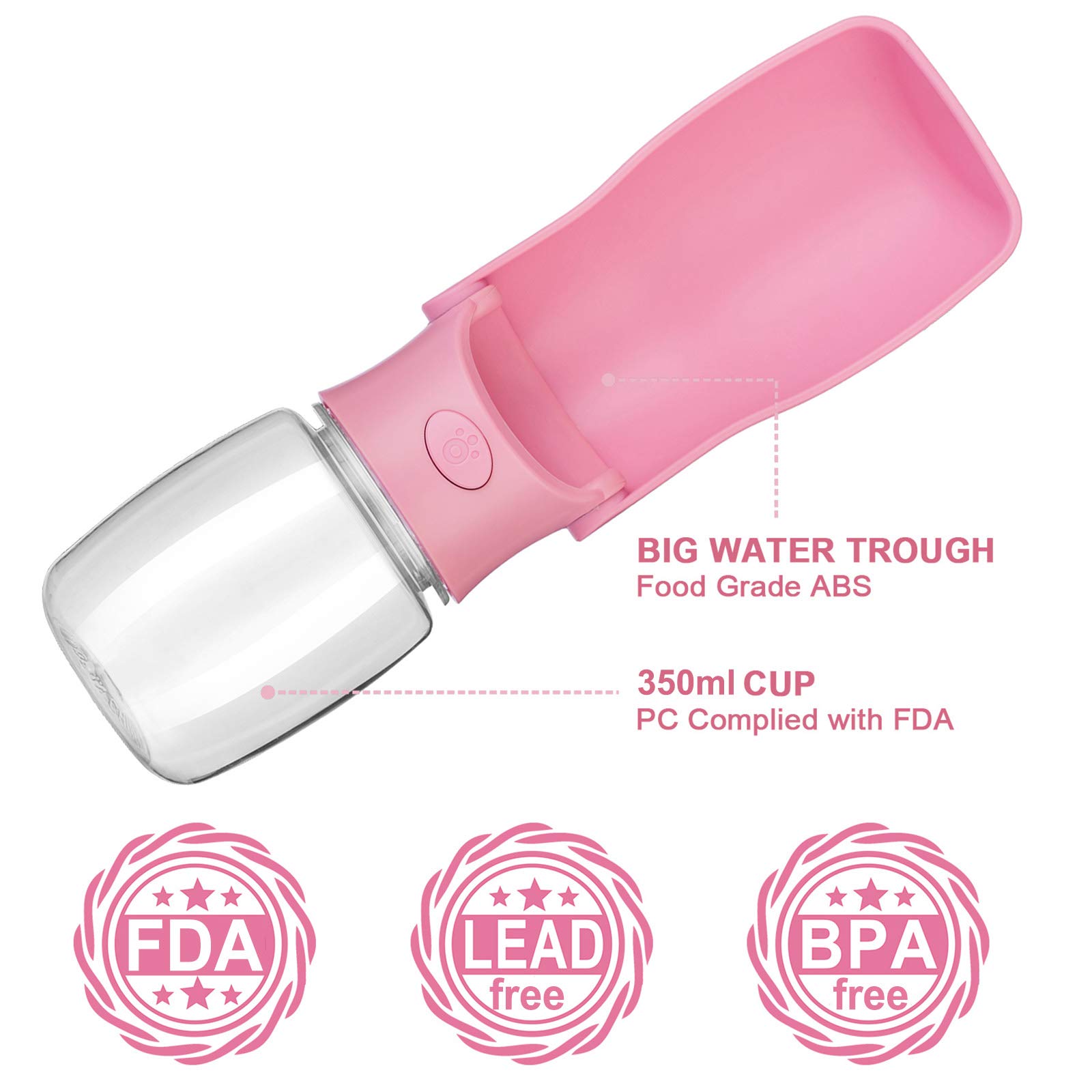 Foldable Dog Water Bottle - Portable Pet Water Dispenser for Dogs & Cats | Leak Proof, BPA-Free, Food Grade Plastic | Ideal for Outdoor Walking, Hiking, Travel, Camping & Daily Use (Pink)