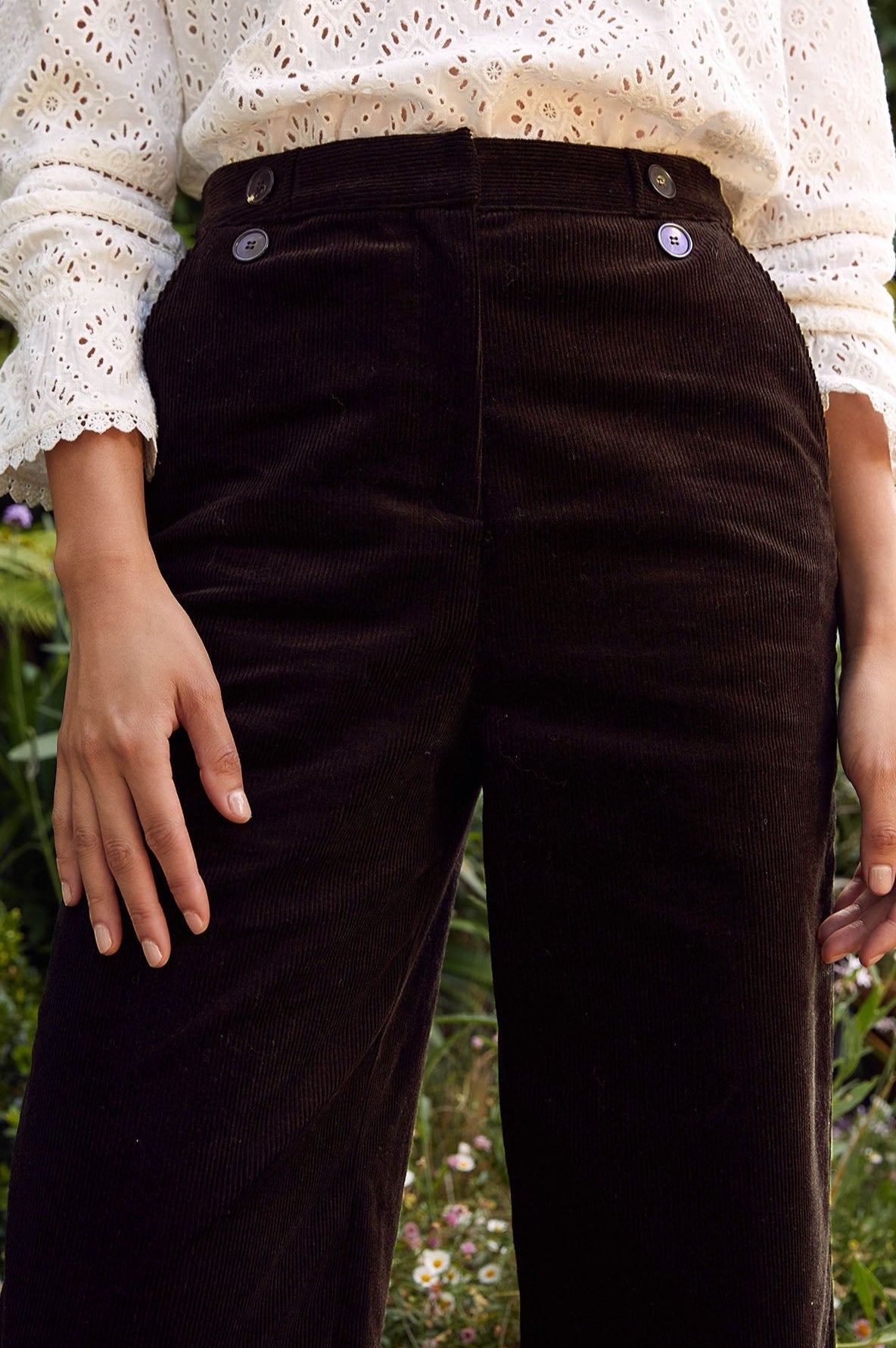 Brooke Stretch Corduroy Pants for Women - Comfortable High Waist Slim Fit Trousers in Chocolate Brown | Perfect for Office, Casual Wear & Fall Fashion