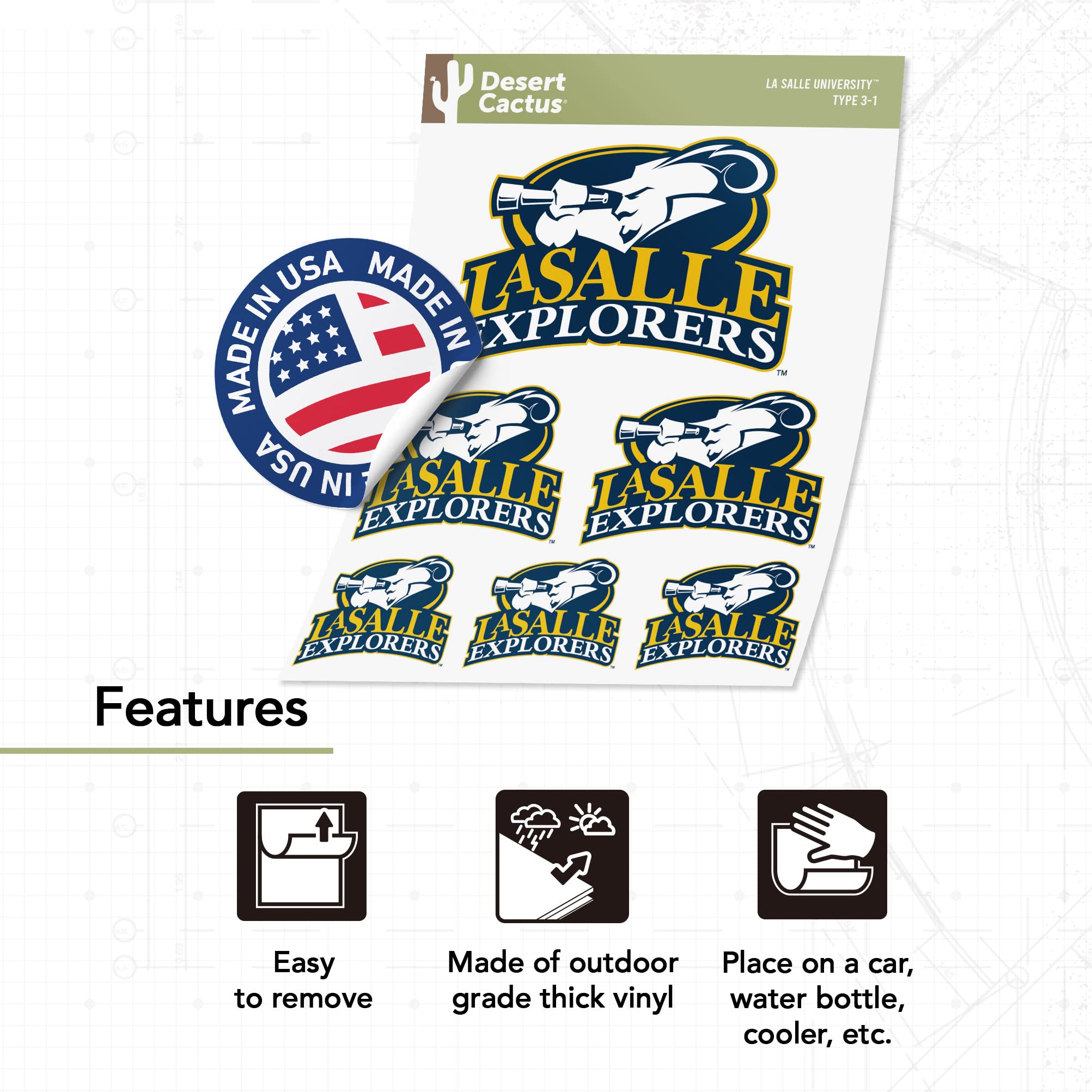 Desert Cactus LSU Sticker - La Salle University Vinyl Decals for Laptop, Water Bottle, Car & Scrapbook - Waterproof & Durable (Type 3-1) - Perfect for College Students, Fans & DIY Craft Projects