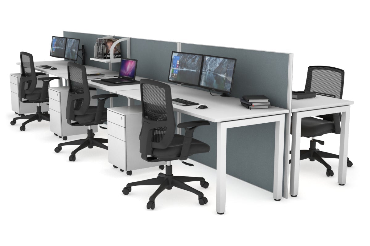 Horizon Quadro 6p Bench Square Legs Office Workstation [1800L x 700W] - Durable Modern Office Desk for Workspace & Home Office Setup