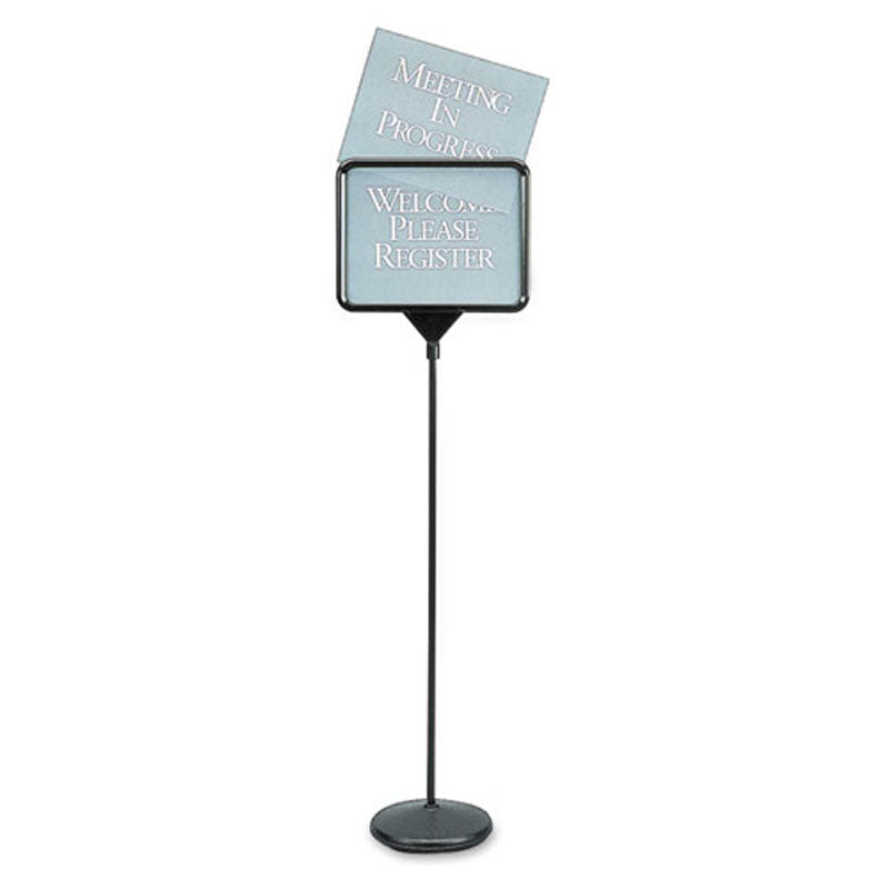 Black Pedestal Sign Holder with 12 Pre-Printed Signs - Perfect for Retail Stores, Restaurants, and Trade Shows
