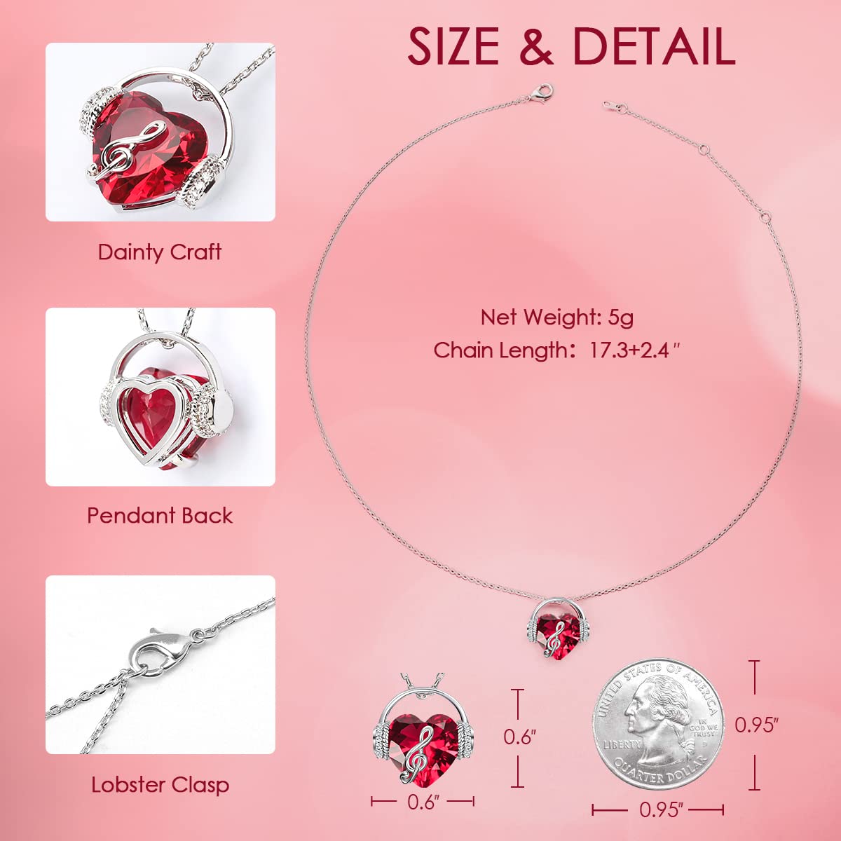 Elegant Music Note Necklace with Heart Pendant & Birthstone Crystal - Perfect Christmas, Mother's Day, Valentine's, Anniversary & Birthday Gift for Women, Wife & Mom | Jewelry for Music Lovers & Special Occasions