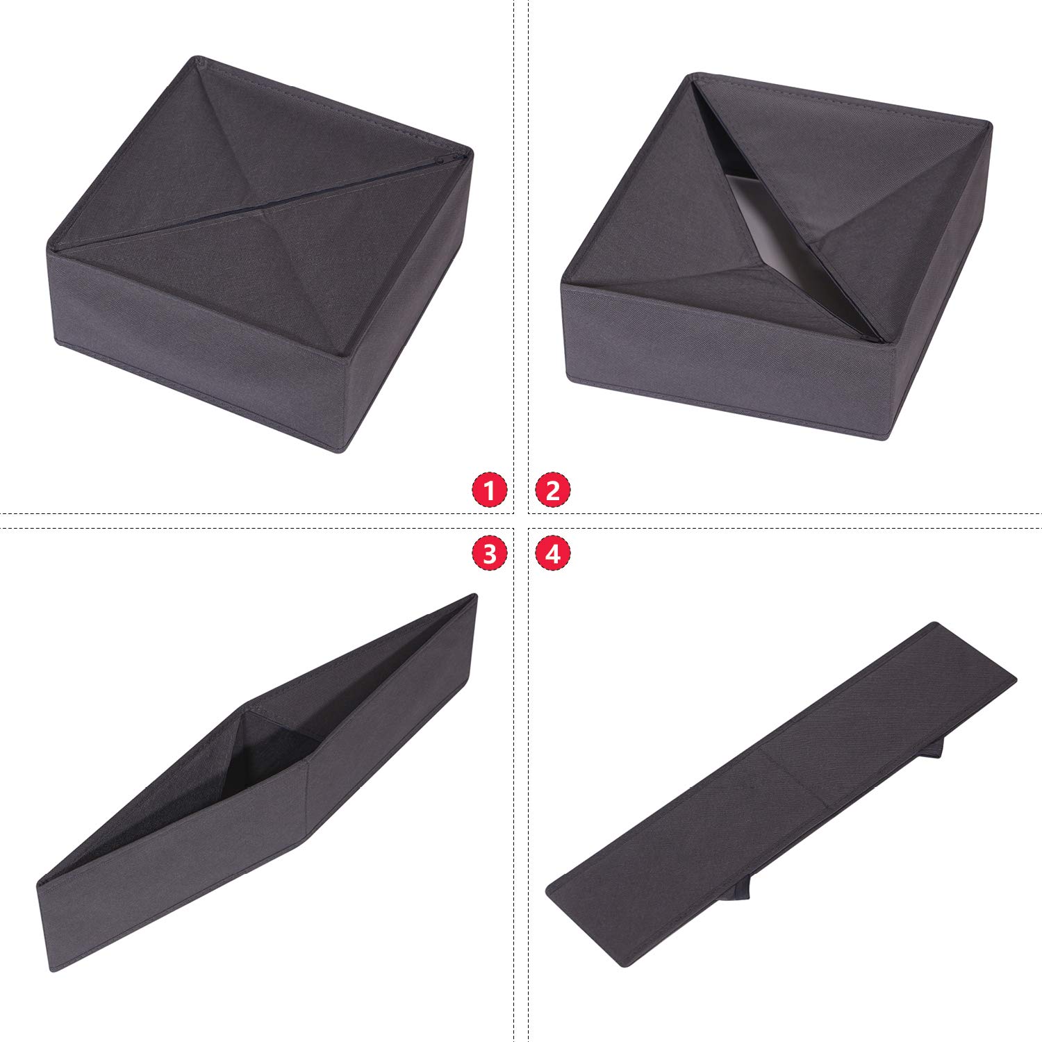DIOMMELL 4 Pack Foldable Fabric Storage Bins - Closet Organizer for Clothes, Underwear, Socks & Lingerie | Dark Grey Drawer Dividers | Space-Saving Dresser & Shelf Storage Solution for Bedroom & Laundry Room