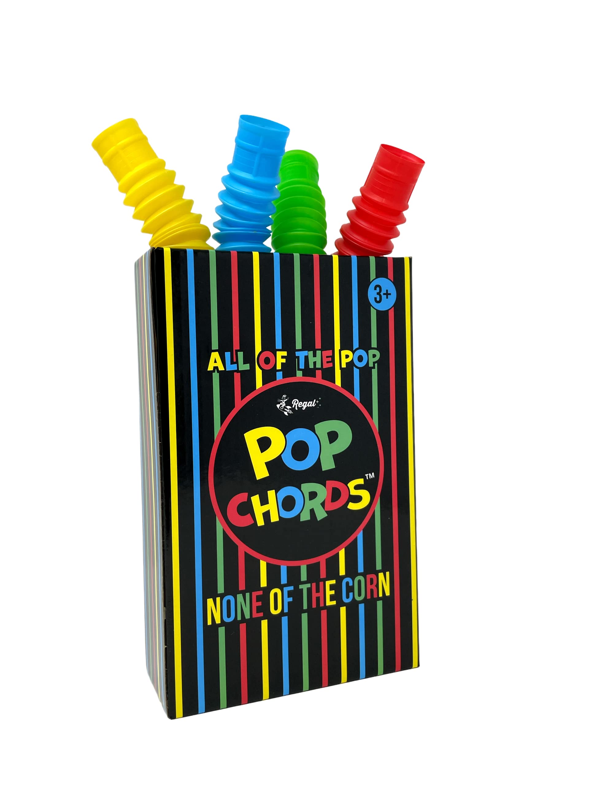 Regal Games Pop Chords - 4 Pack Colorful Fidget Toys for Kids Ages 1-3 | Sensory & ADHD Friendly Travel Toys | Stimulate Creativity & Learning | Fun Popping, Connecting & Whistling Features | Perfect for Car Rides, Airplane Travel & Home Playtime