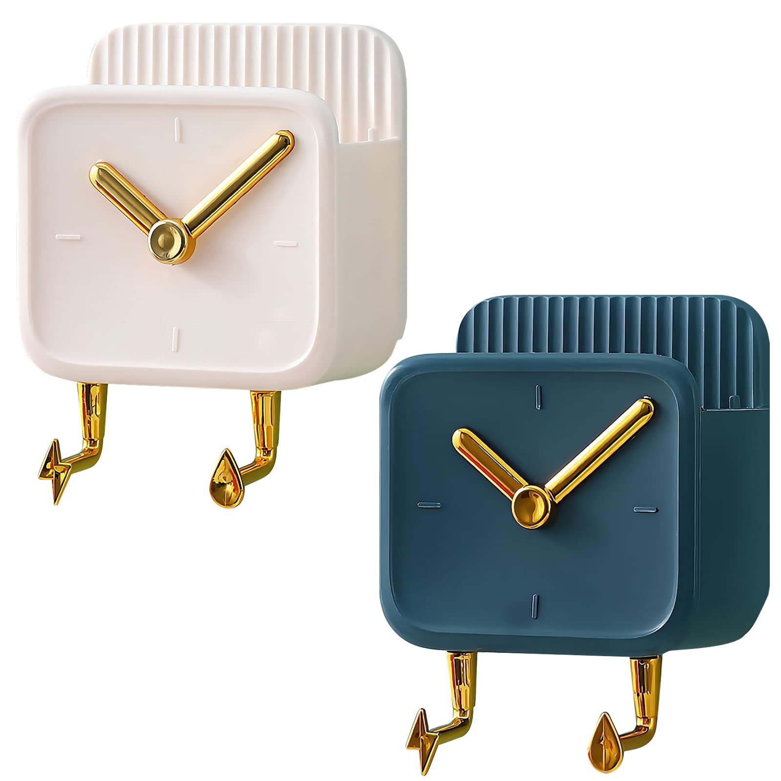 DASITON Wall Mounted Makeup Brush Holder Organizer - White & Blue Clock Design for Brushes, Pens & Pencils | Bathroom Vanity & Bedroom Decor Storage Solution