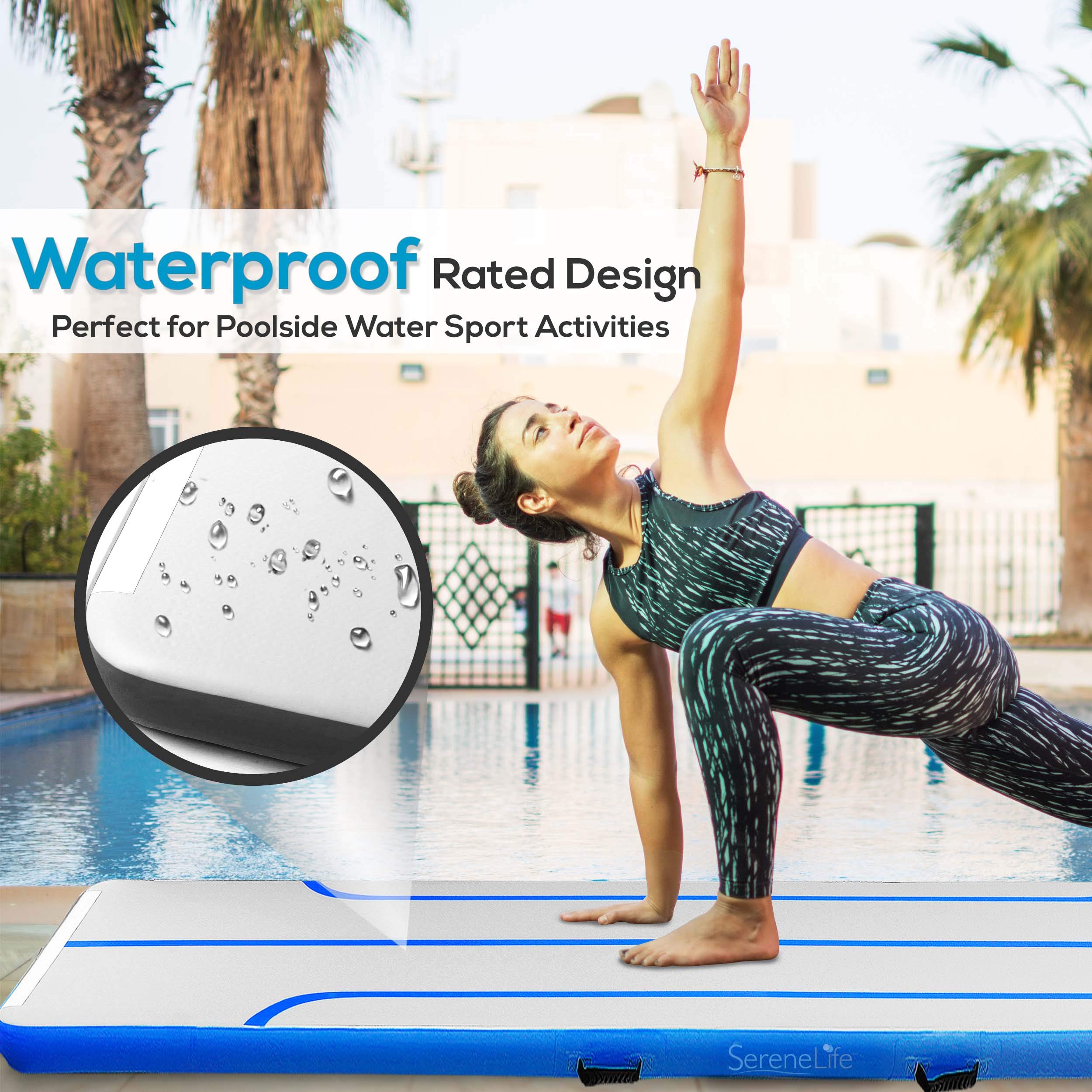 SereneLife 13FT Gymnastics Inflatable Air Tumbling Mat - 4 Inch Thick Floating Water Mat for Indoor/Outdoor Training, Cheerleading & Yoga | Includes Electric Air Pump | Perfect for Backyard, Pool, Gym & Home Practice