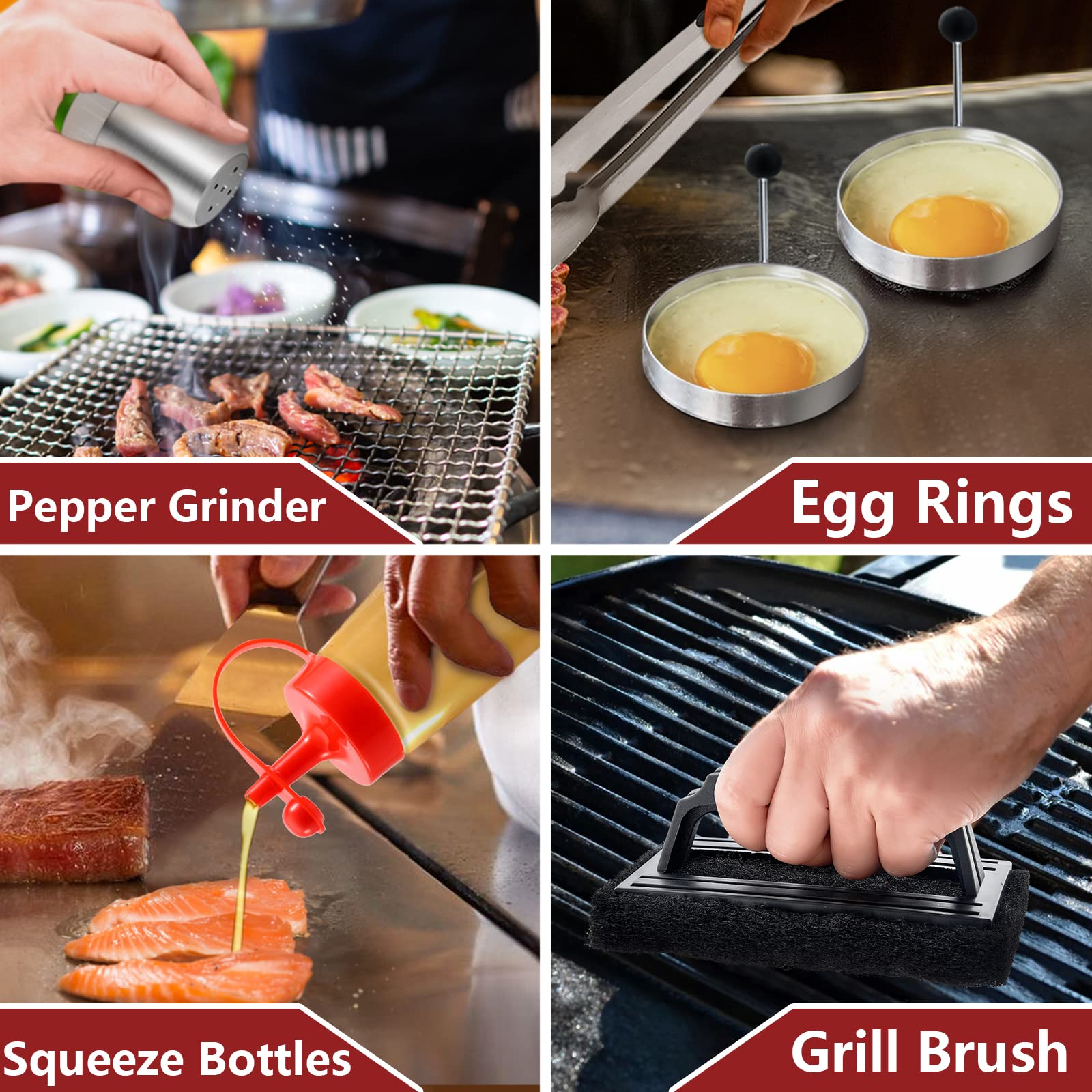 21-Piece Stainless Steel Griddle Accessories Kit - Leonyo Flat Top Grill Tools Set with 12