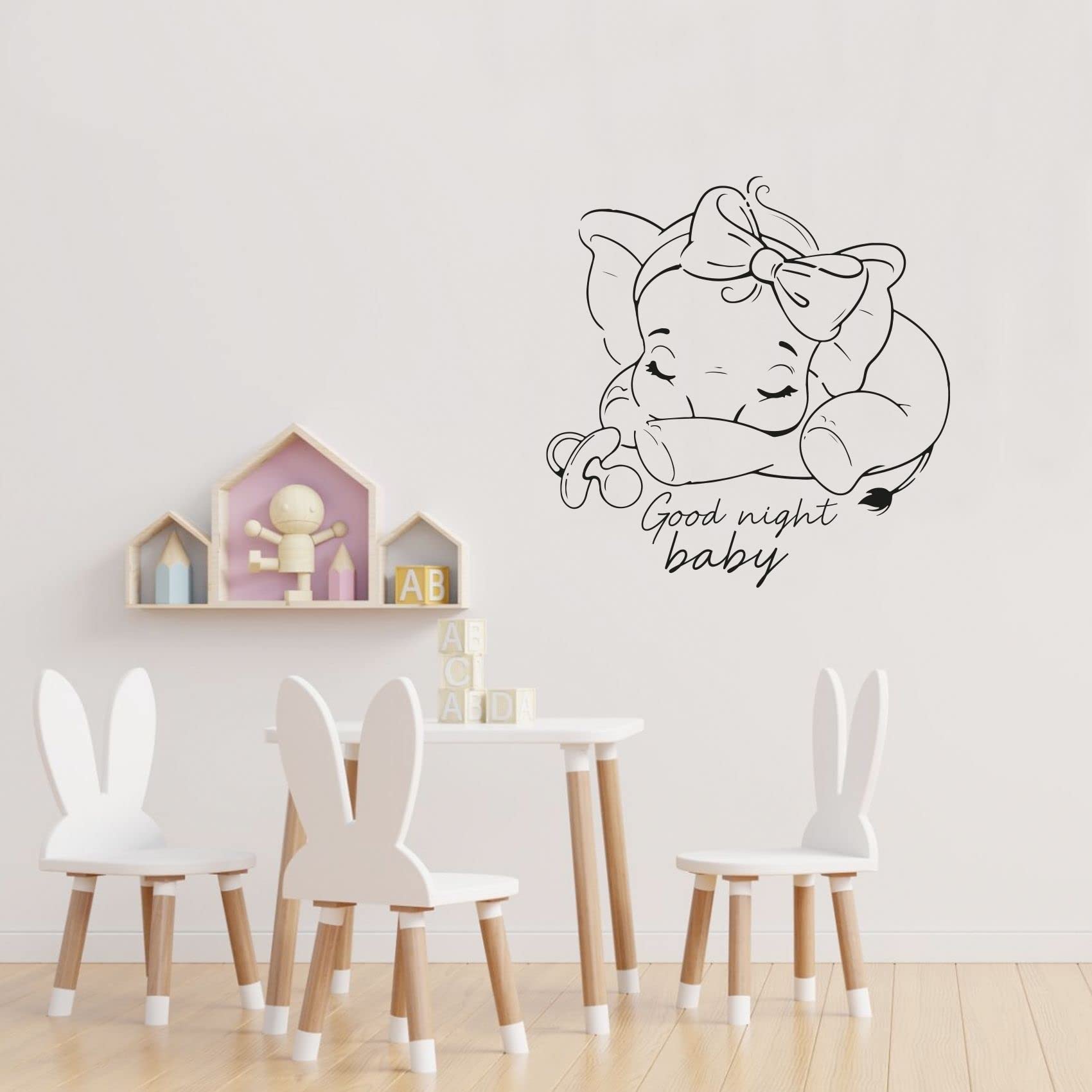 Good Night Baby - Cute Sleeping Elephant Silhouette Wall Decal (40x24 inch) - Nursery Decor, Kids Room Wall Art, Bedroom Stickers for Boys & Girls - Perfect for Baby Rooms, Children's Bedrooms and Kindergarten Decorations