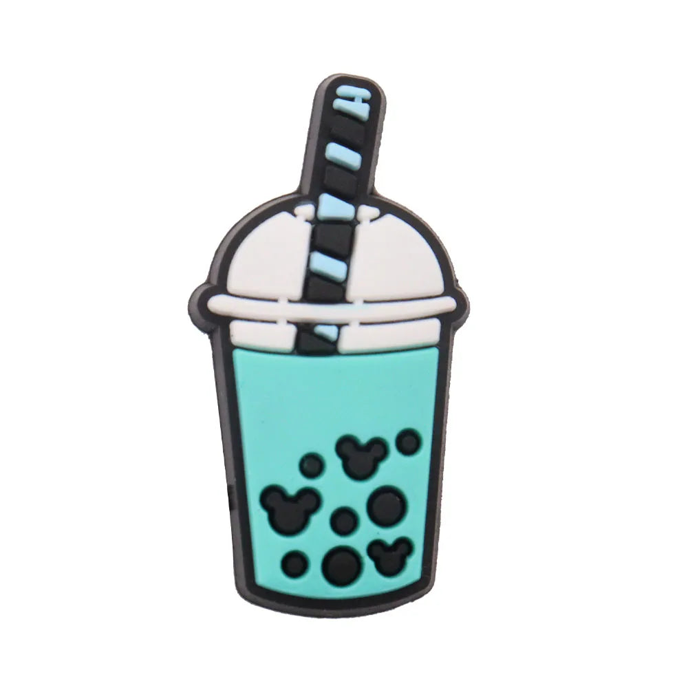1PCS PVC Shoe Charms - Cute Bubble Tea Drink Rabbit Heart Sandals Decoration for Wristbands & Slippers | Fun Accessories for Kids, Girls Gift Ideas | Perfect for DIY Crafts, Party Favors & Fashion Styling