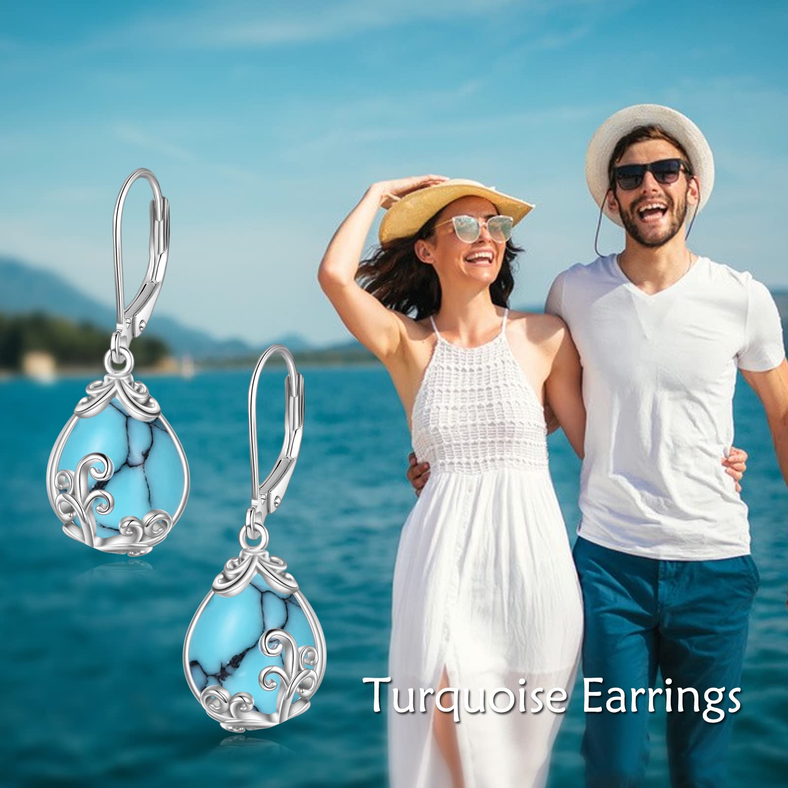 POPLYKE Sterling Silver Gemstone Filigree Teardrop Dangle Earrings with Crystal Accents - Elegant Leverback Jewelry for Women | Perfect for Weddings, Parties & Special Occasions