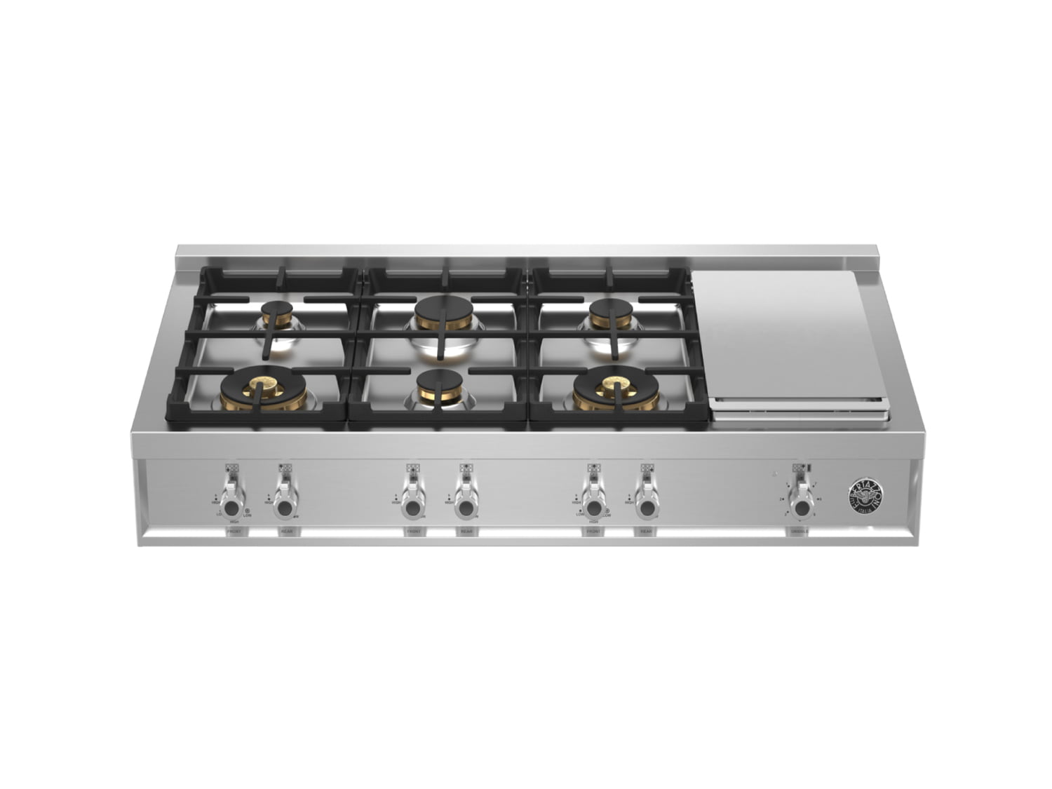 Bertazzoni PROF486GRTBXT 48-Inch 6-Burner Gas Rangetop with Electric Griddle - Stainless Steel Professional Cooktop for Home Chefs & Commercial Kitchens