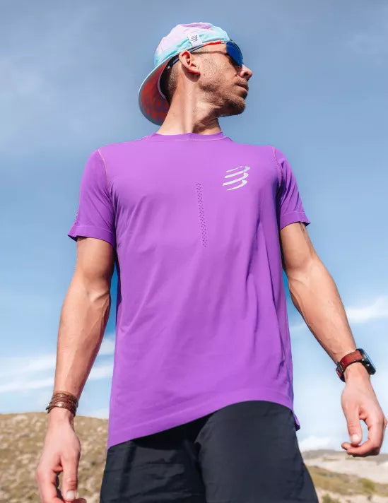 Compressport Men's Performance Short Sleeve Running Shirt - Moisture Wicking Athletic Top for Marathon & Training - Royal Lilac Color