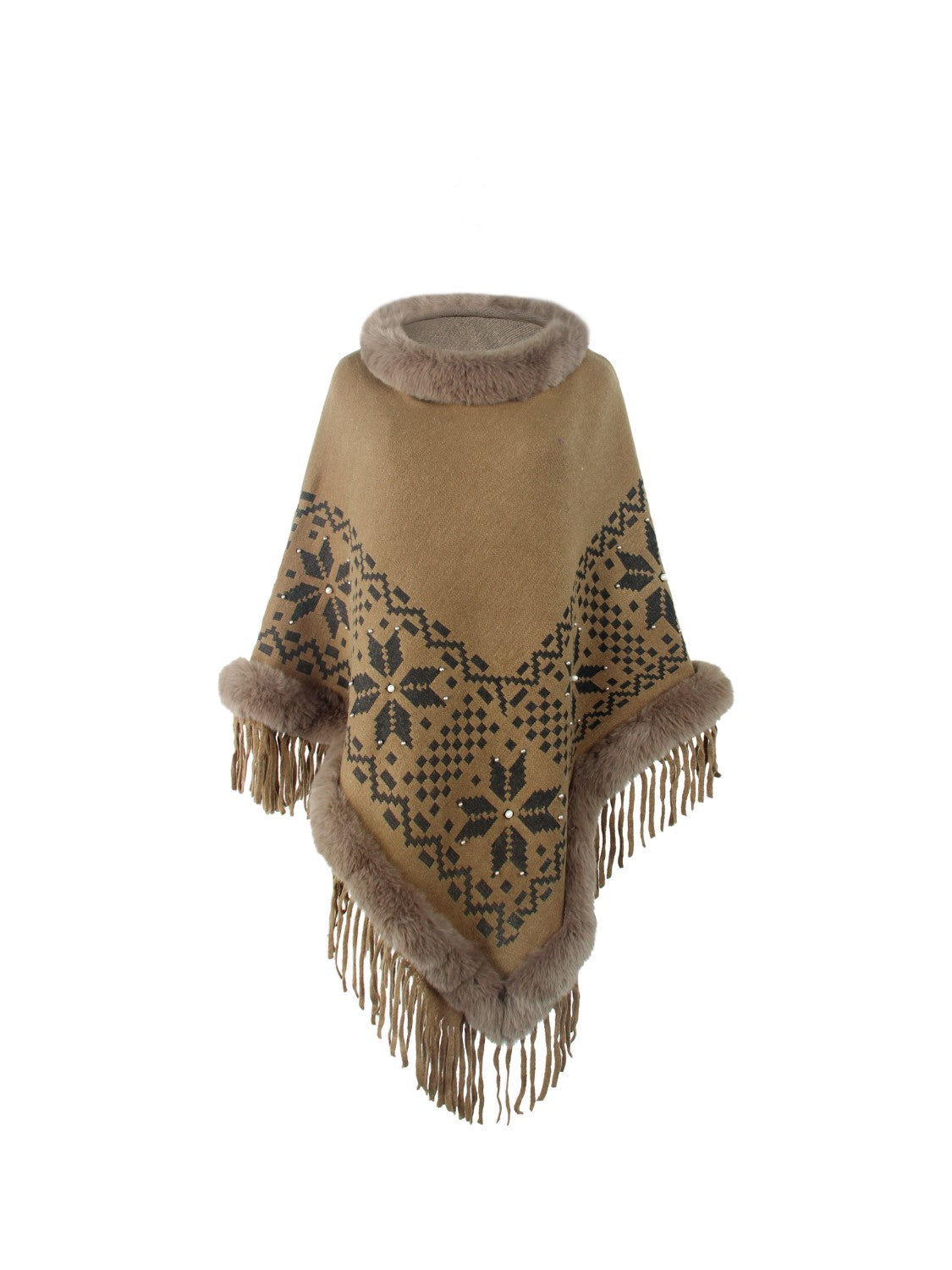 Stylish Fringe Geometric Cape Sleeve Poncho for Women - Boho Chic Knit Shawl Wrap - Perfect for Fall Fashion, Outdoor Concerts & Cozy Evenings