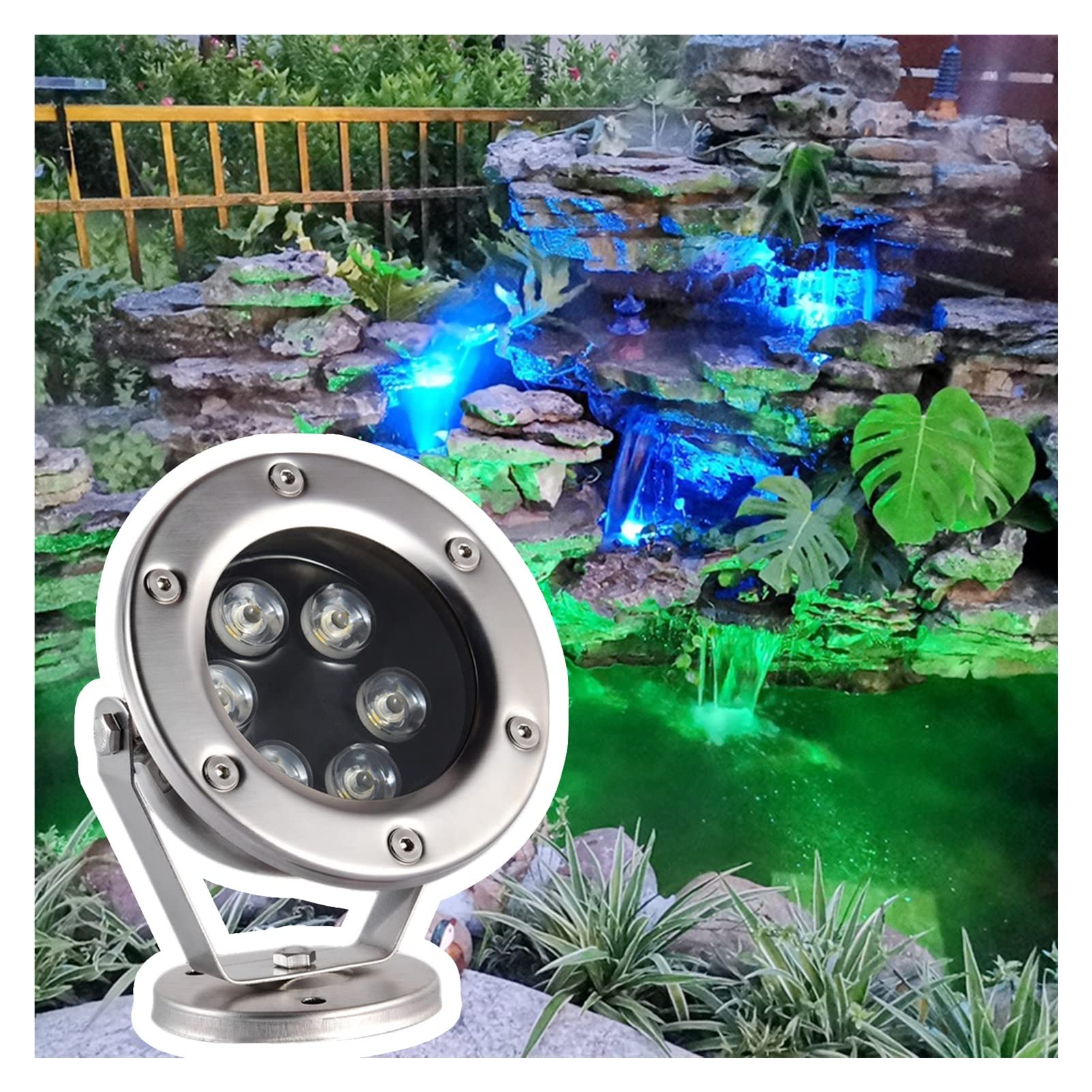 AYLYHD Submersible LED Fountain Lights for Ponds - IP68 Waterproof Stainless Steel Underwater Spotlight (12V AC) - Color Changing Garden & Pool Lighting for Water Features, Landscape Decoration