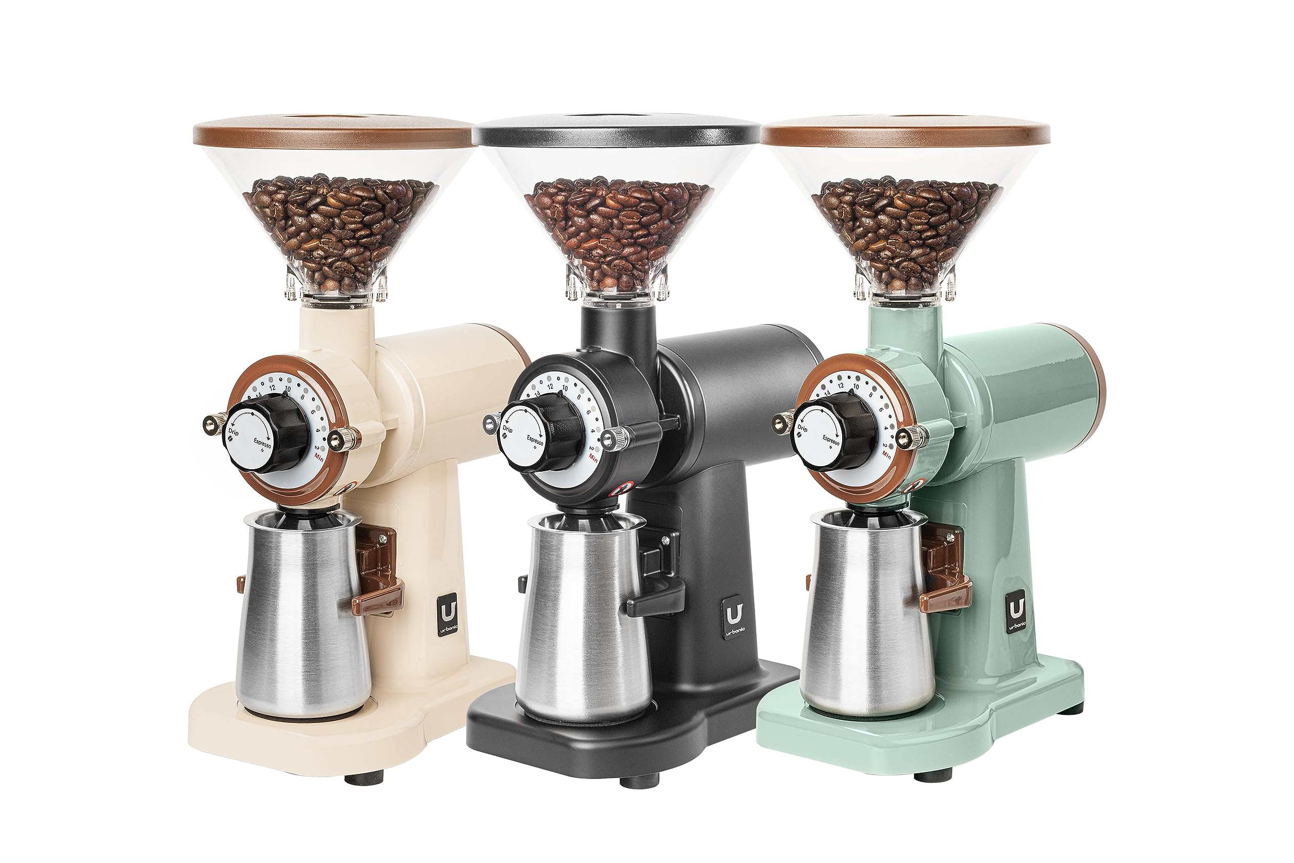 Urbanic 070s Electric Coffee Grinder with 60mm Flat Titanium Burr - 20 Adjustable Grind Settings (110-220V) - Premium Beige Korean-Made Coffee Grinder for Espresso, French Press & Pour Over Brewing