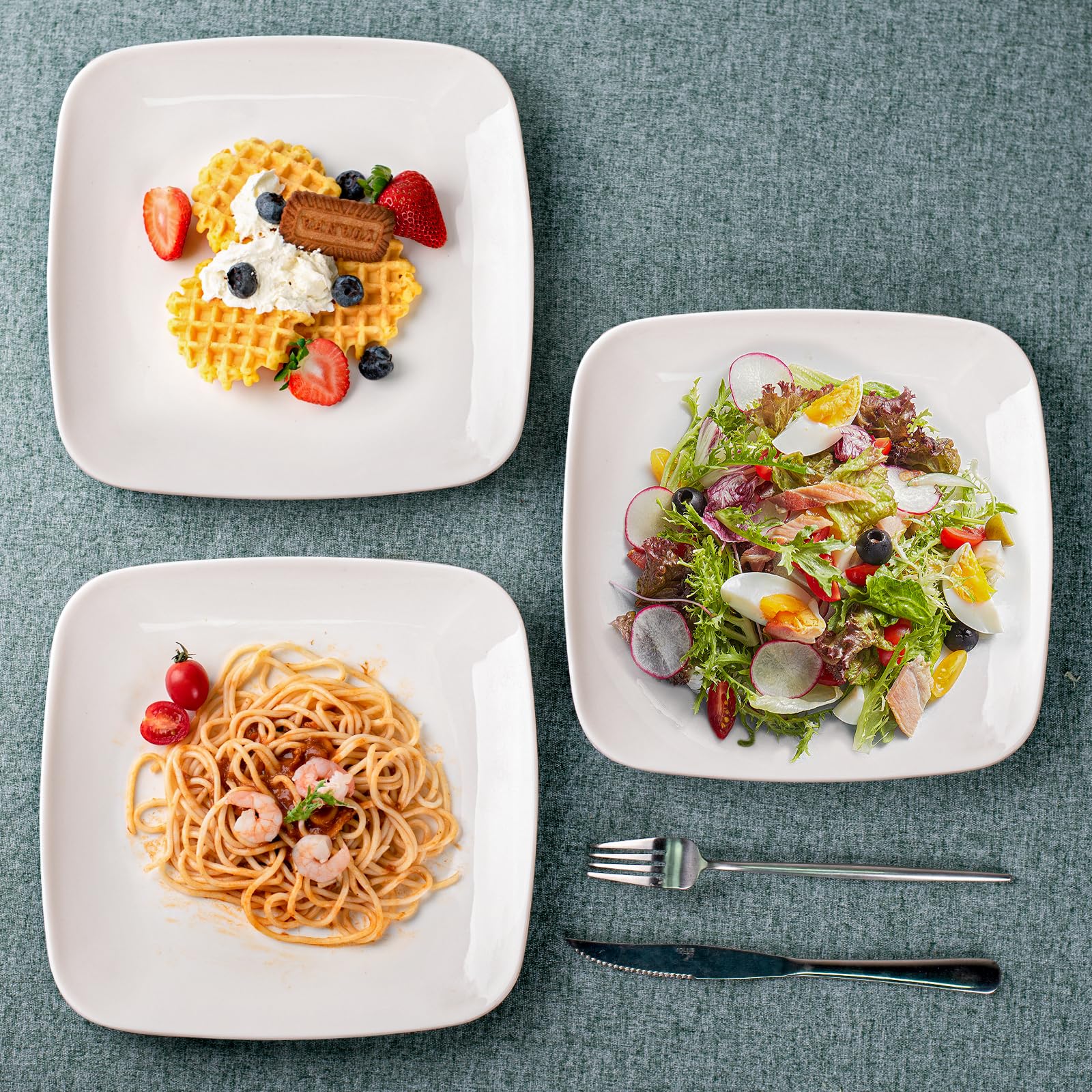 Delling 10-Inch Square Appetizer Plates Set of 6 - White Ceramic Dinner Plates for Dessert, Salad & Main Course | Perfect for Restaurants, Home Kitchen & Dinner Party Serving
