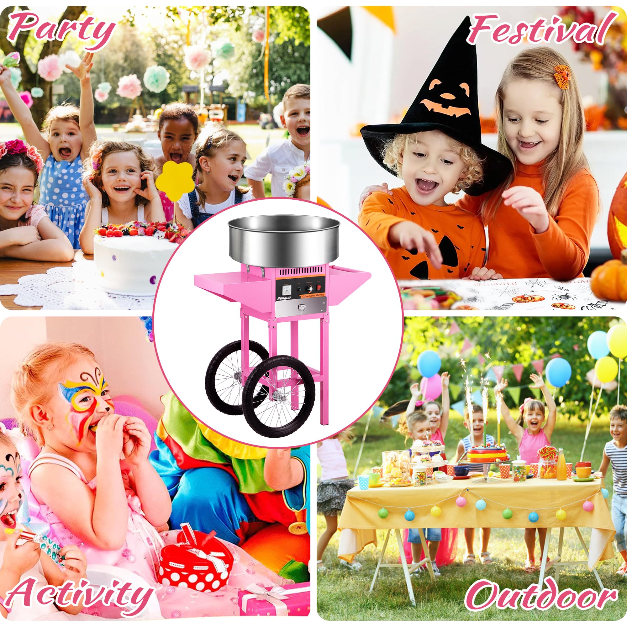Commercial Cotton Candy Machine 1000W - Electric Candy Floss Maker with Stainless Steel Bowl, Sugar Scoop & Storage Drawer - Perfect for Birthday Parties, Carnival Events, Family Gatherings & Kids' Festivals