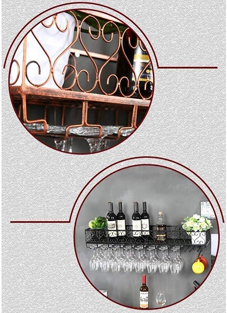 Vintage Wall-Mounted Wine Rack & Hanging Glass Holder - Black 120x25cm | Rustic Wine Bottle Storage for Kitchen, Bar, Dining Room | Space-Saving Wine Display Organizer
