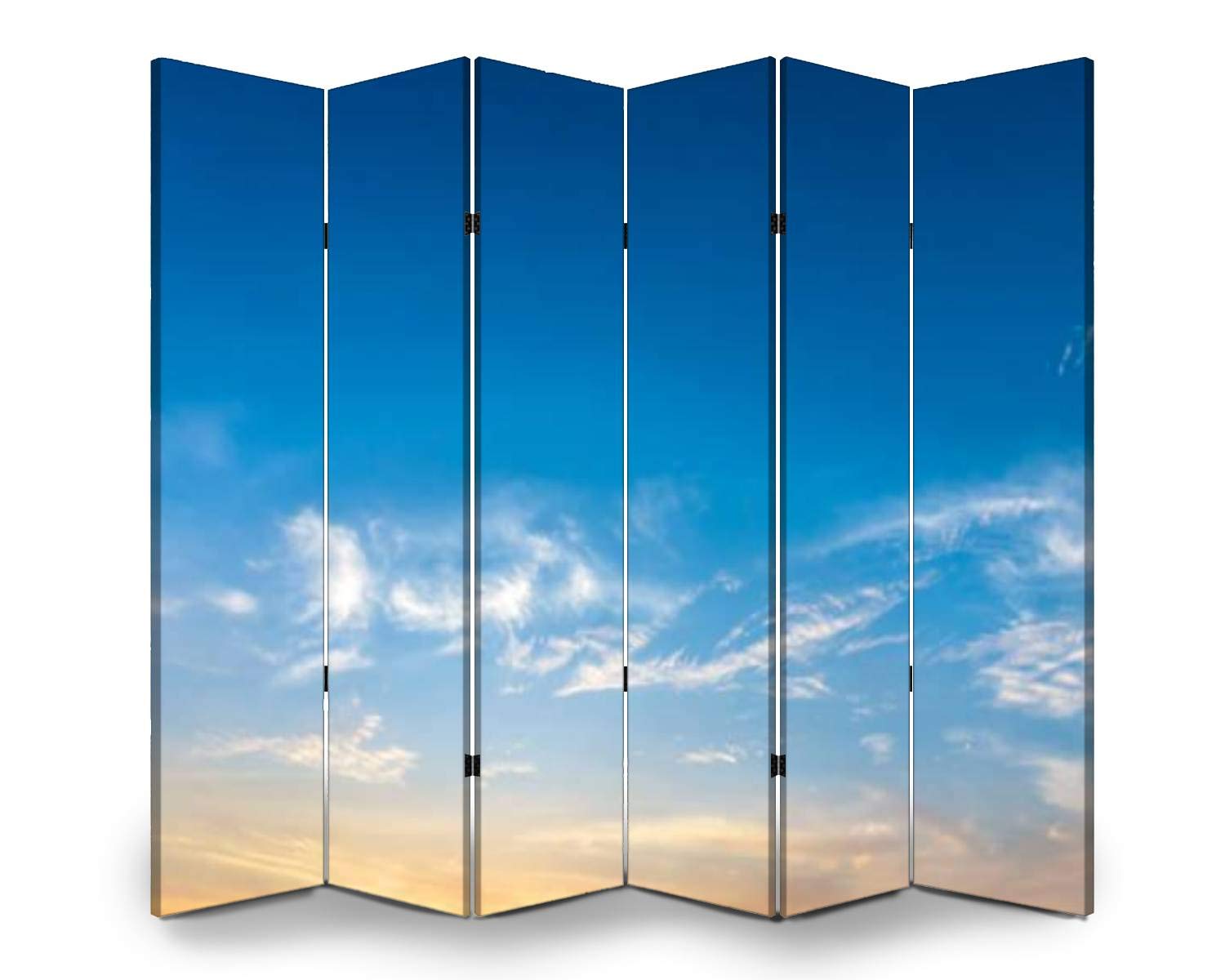 Wooden Room Divider with Sunset Cloud Design - 6-Panel Folding Privacy Screen, Dual-Sided Canvas Partition for Home & Office Decor | Perfect for Living Rooms, Bedrooms, and Studio Spaces