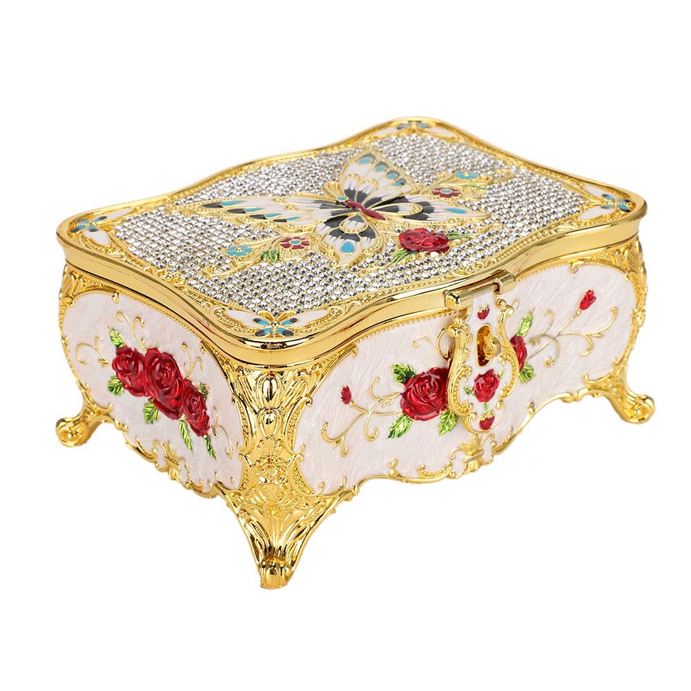 Vintage Embossed Alloy Jewelry Box with Mirror & Lock - Elegant Storage for Earrings, Rings, Necklaces - Perfect for Home Decor, Travel & Gift Giving