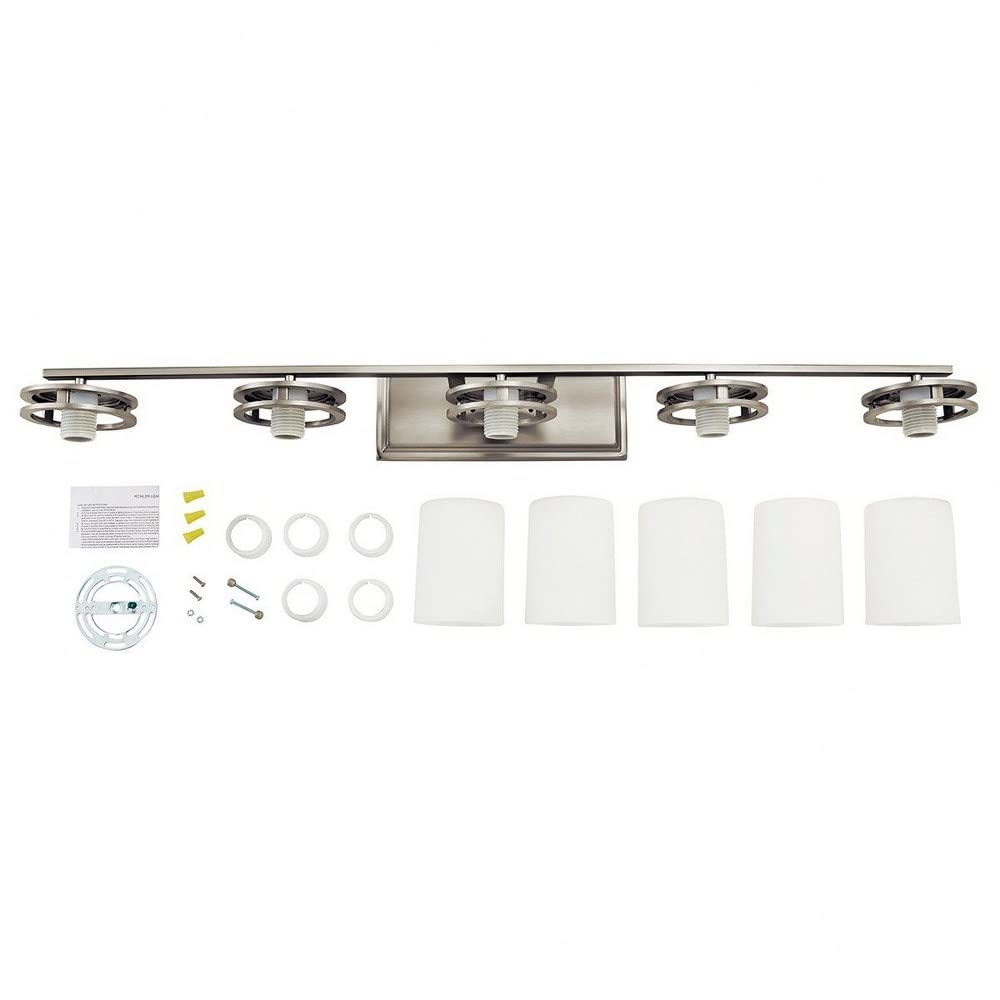 Kichler Hendrik 43-Inch 5-Light Bathroom Vanity Light Fixture - Satin Etched Cased Opal Glass with Chrome Finish - Perfect for Modern Bathroom, Powder Room, and Dressing Room Lighting
