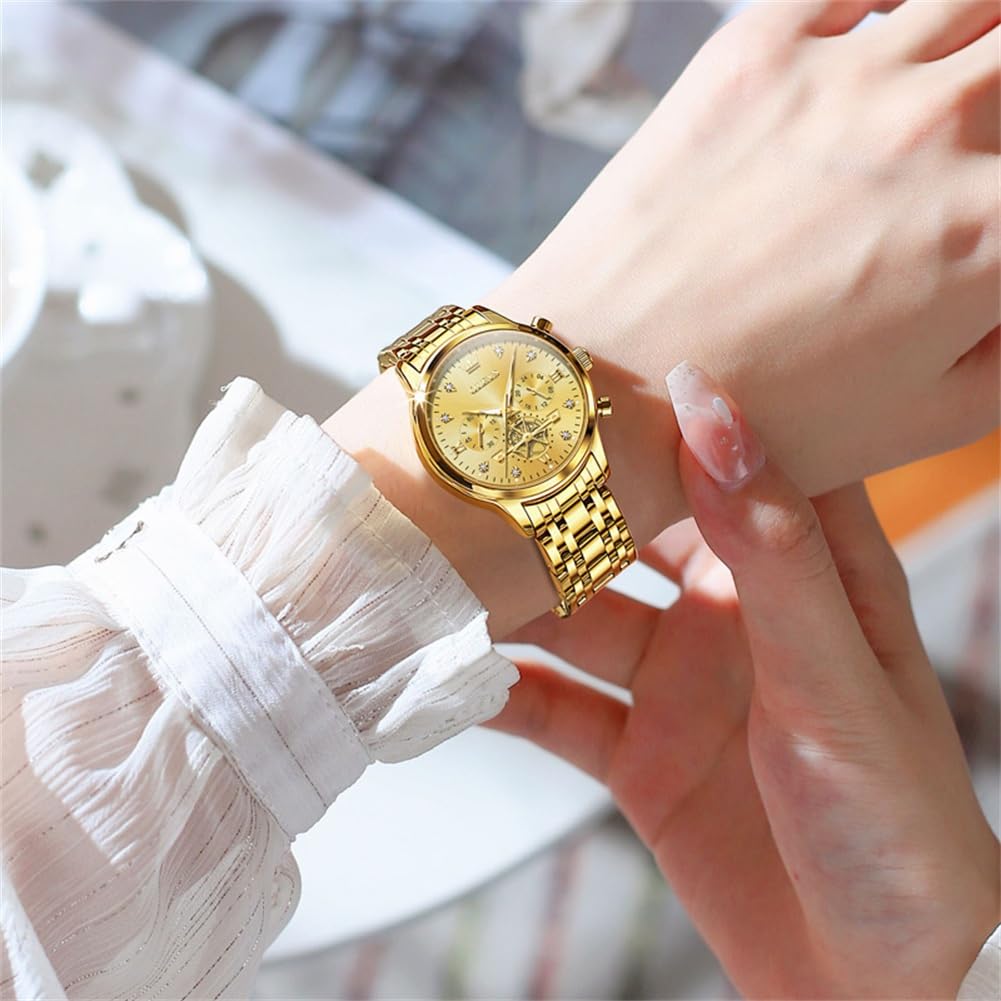 OLEVS Women's Luxury Two-Tone Stainless Steel Watch with Diamond Accents - Waterproof Analog Quartz Watch for Business, Fashion & Everyday Wear