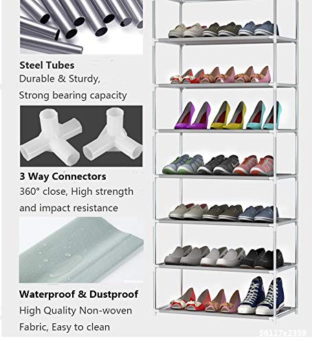 10-Tier Large Shoe Rack Organizer with Dustproof Cover - Space Saving Shoe Storage Cabinet for Entryway, Bedroom & Closet - Non-Woven Fabric Shoe Tower for Dorm, Apartment & Home Organization (Brown)