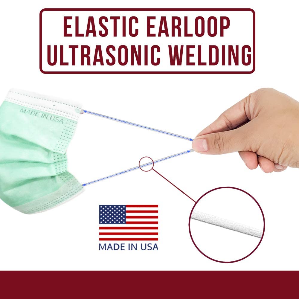 4-Ply Breathable Disposable Face Masks - Made in USA - Comfortable Elastic Ear Loops - Multiple Colors (500 Pack, Mint Green) - Perfect for Daily Use, Travel, Work & Public Safety