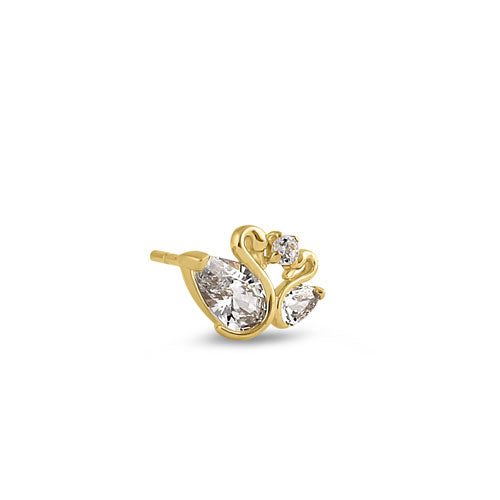 14K Solid Yellow Gold Swan Stud Earrings with CZ Stones - Elegant Jewelry for Women, Perfect for Parties, Weddings & Everyday Wear