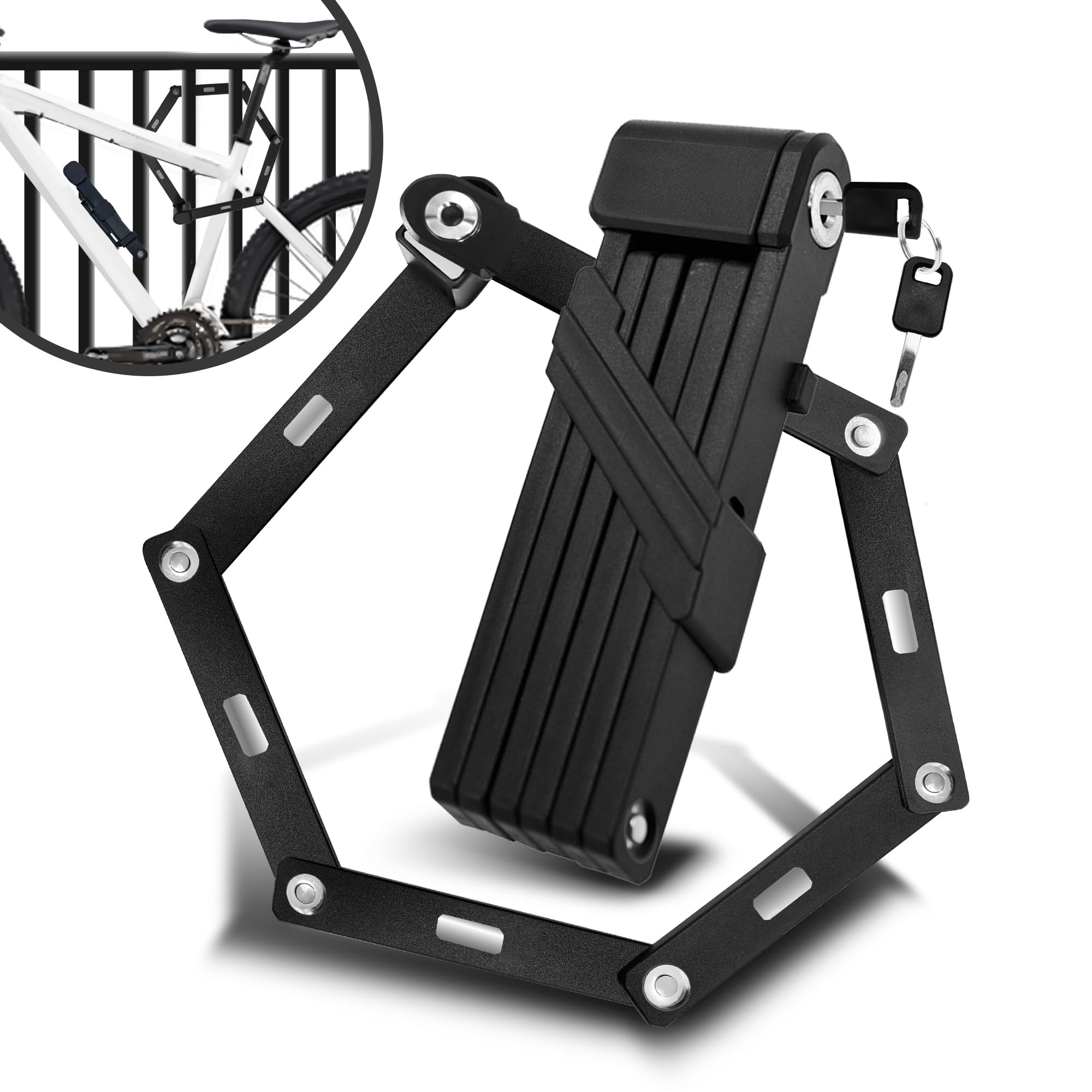Heavy Duty Folding Bike Lock with Key - Compact High Security Foldable Bicycle Lock for Road Bikes, Mountain Bikes, Ebikes, Motorcycles & Electric Scooters - Perfect for Commuting, Travel & Outdoor Adventures