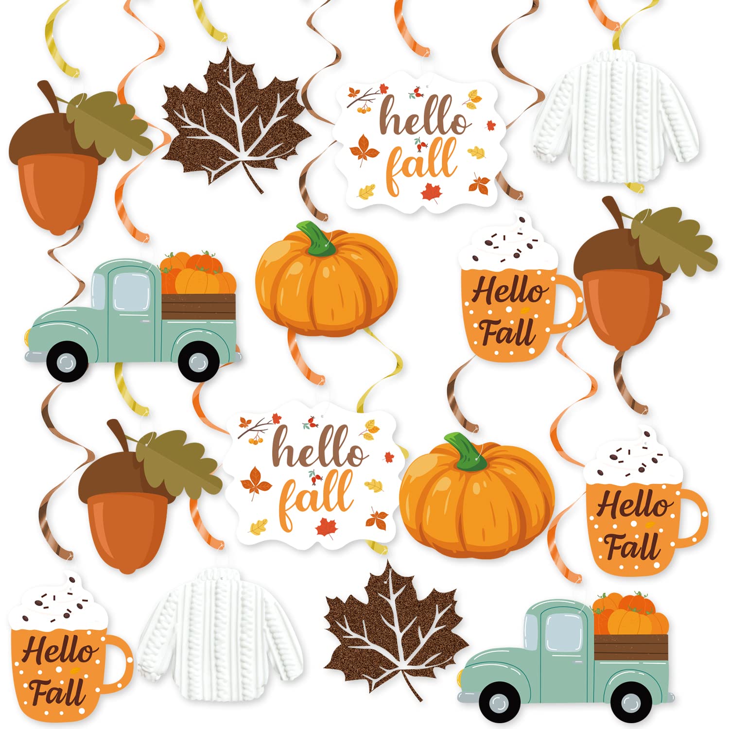 20Pcs Fall Party Hanging Decorations - Autumn Pumpkin Leaf Truck Cutouts for Thanksgiving Party Decor, Seasonal Harvest Home Décor - Perfect for Thanksgiving Gatherings, Fall Weddings & Autumn Festival Decorations