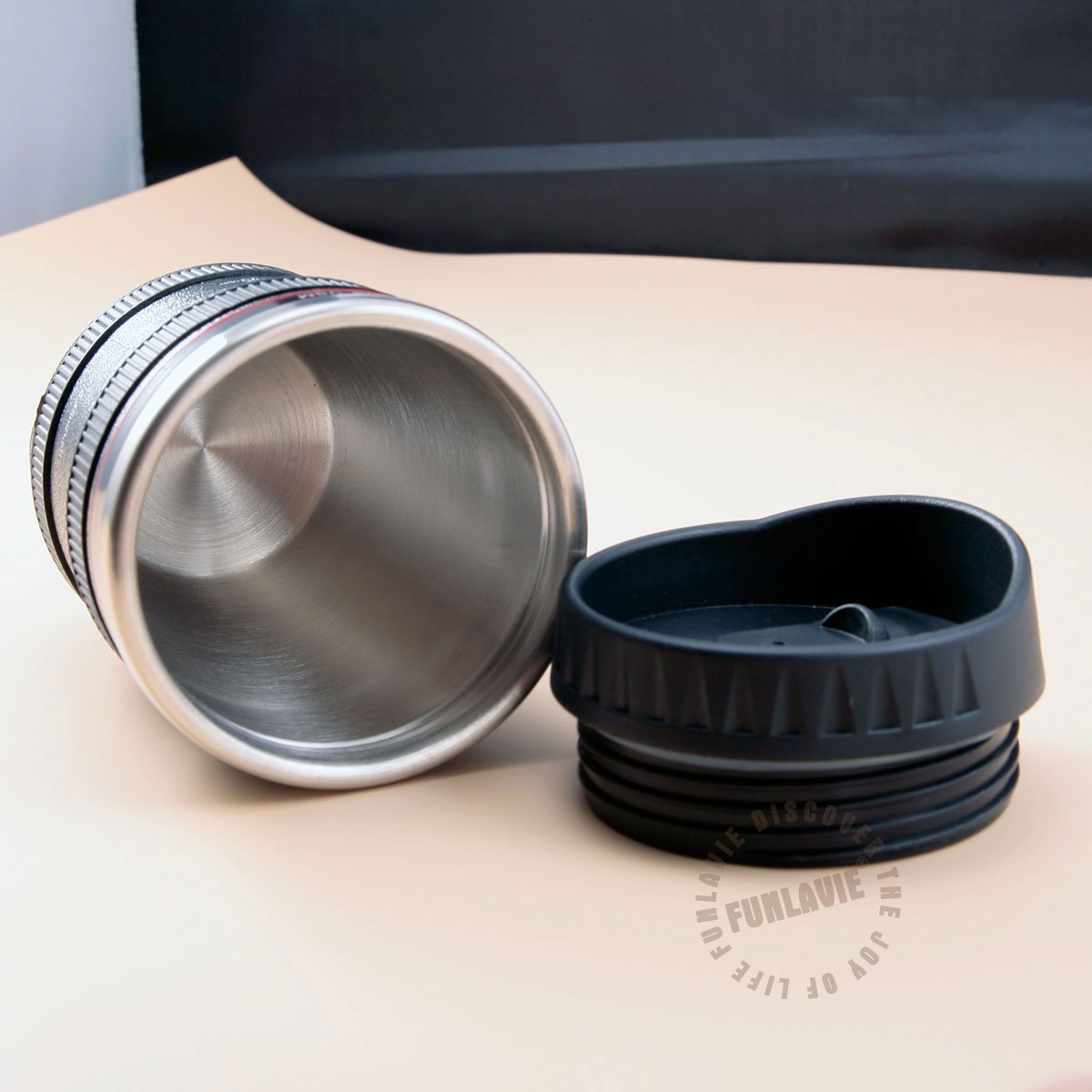 Funlavie Camera Lens Coffee Mug - Unique Travel Mug for Coffee & Tea, Novelty Birthday Gifts for Women & Men - Perfect for Office, Camping & Photography Enthusiasts