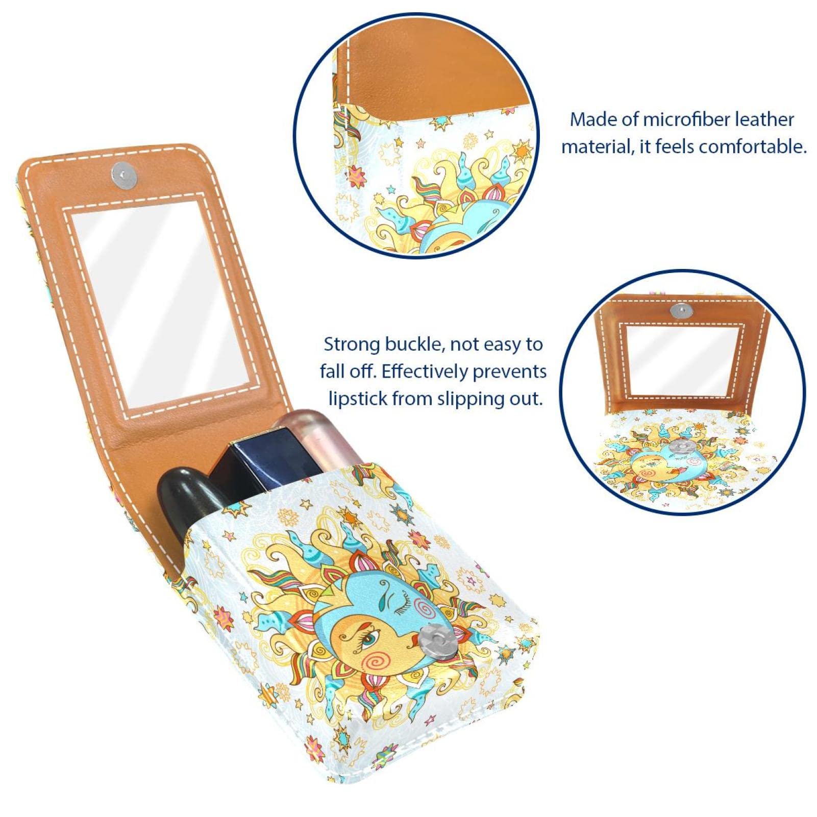 Personalized Lipstick Case - Portable Makeup Bag & Cosmetic Pouch Organizer - Sun Moon Design in Yellow & Blue - Perfect for Travel, Parties & Everyday Makeup Storage
