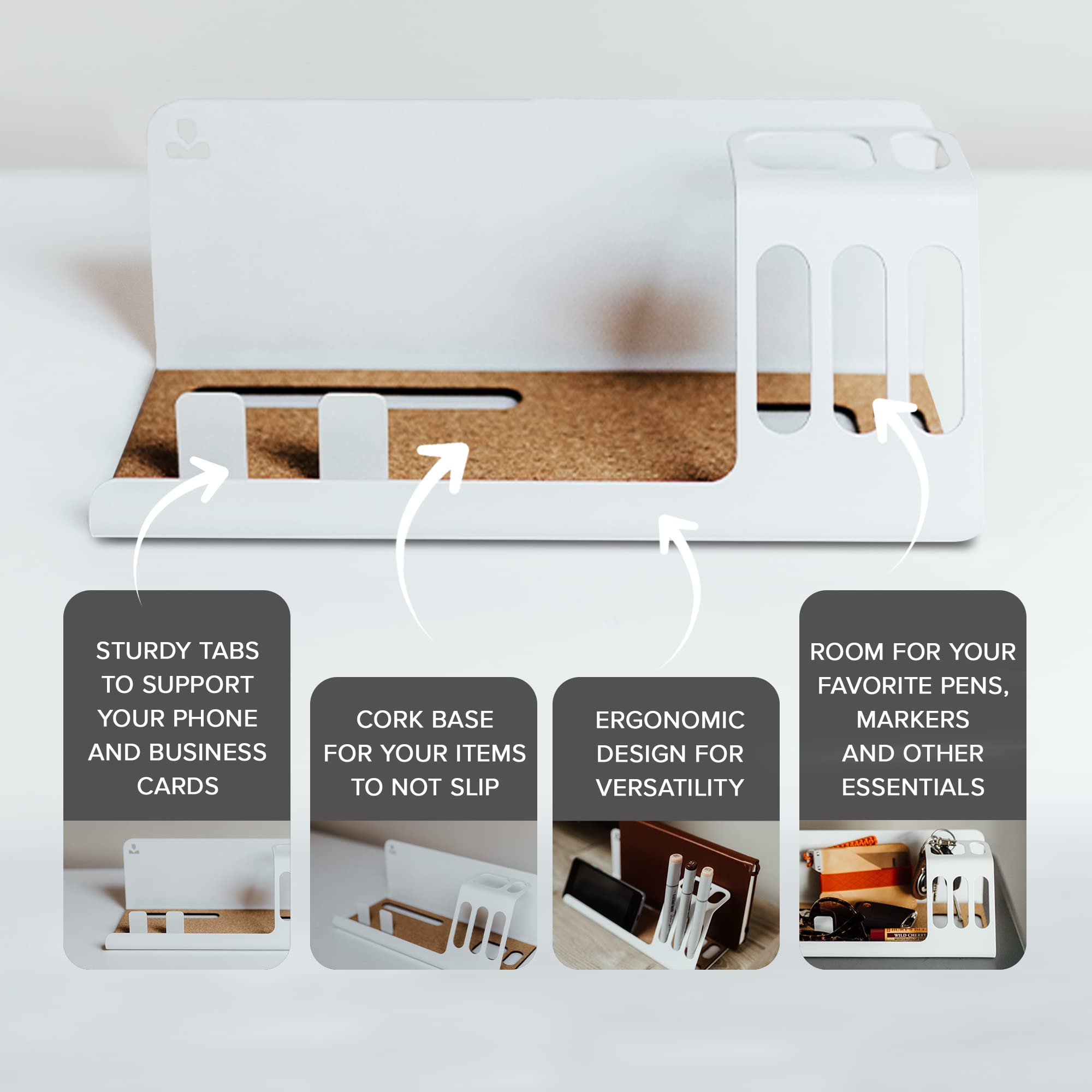 Minimalist White Docking Station Desk Organizer - Cable Management & Workspace Organizer for Home Office, Study & Workspace Efficiency