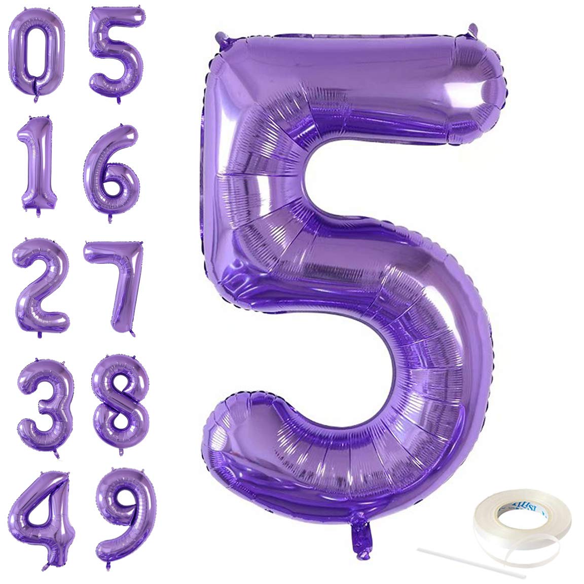 40 Inch Purple Jumbo Digital 5 Number Balloons - Giant Foil Mylar Balloons for Birthday Parties, Weddings, Bridal Showers, Anniversaries & Photo Shoots - Perfect for Event Decorations and Celebration Backdrops