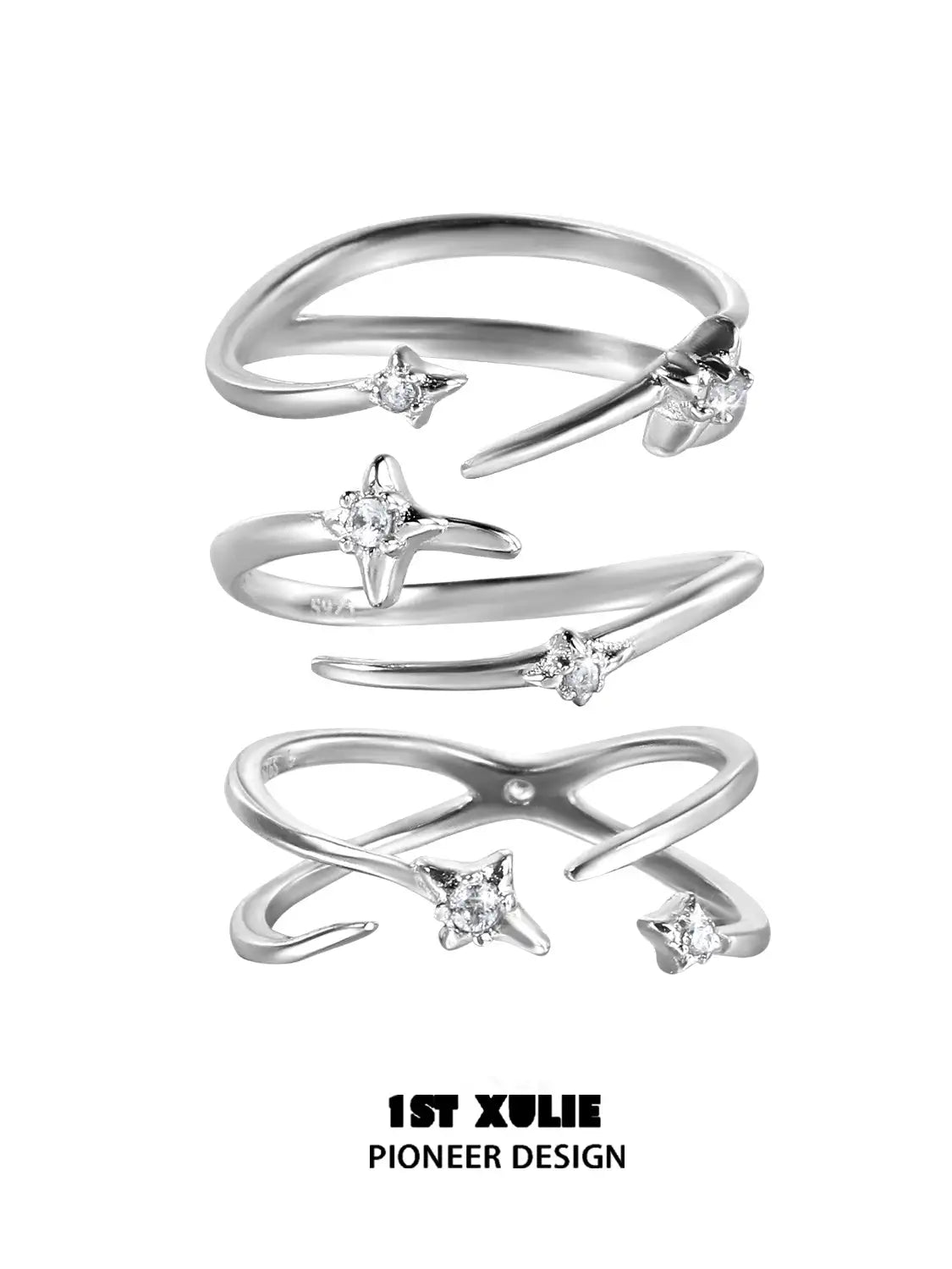 S925 Sterling Silver Irregular Twisted Adjustable Ring Set for Women - Elegant Stackable Boho Jewelry for Everyday Wear & Special Occasions