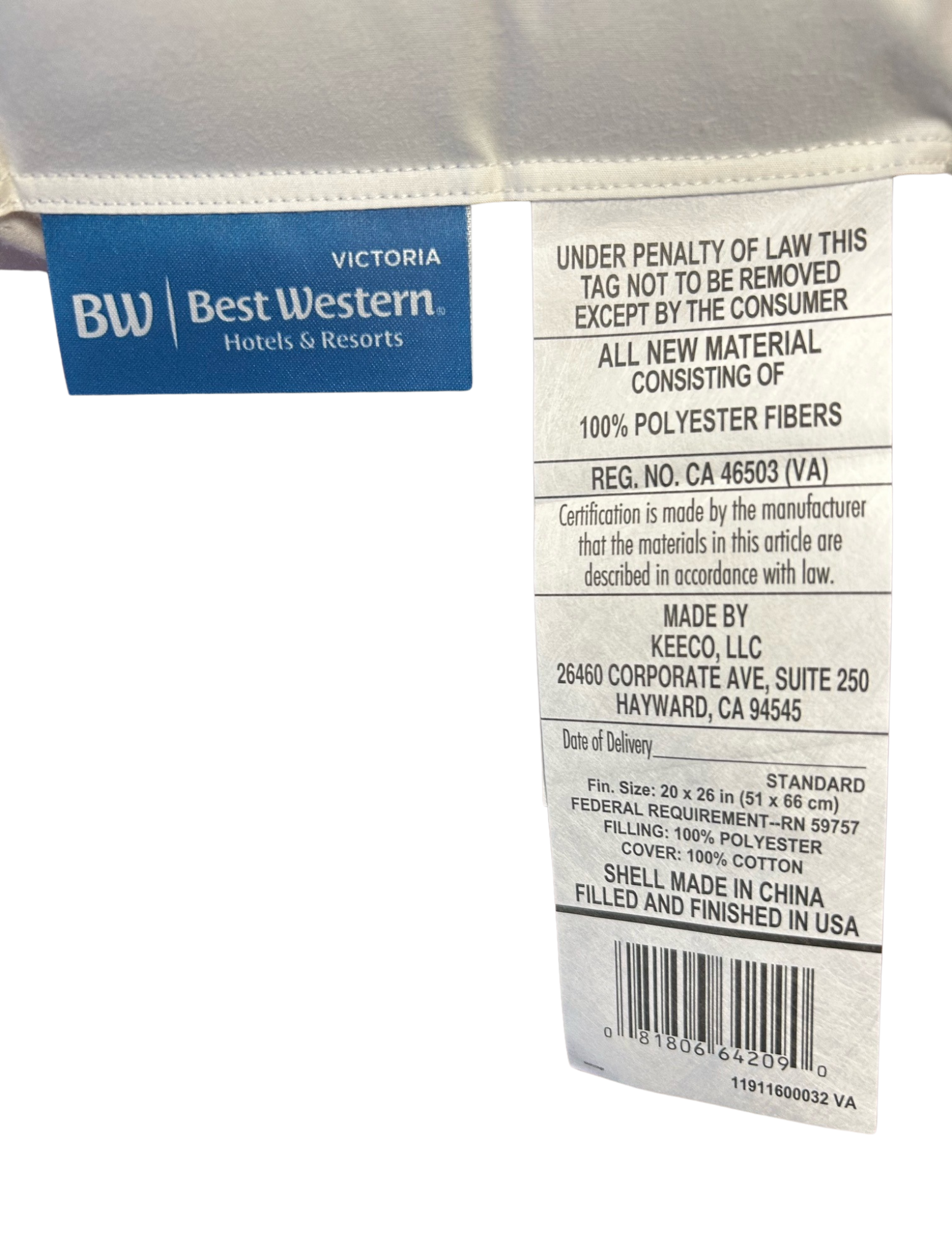 Best Western® Victoria Firm Polyester Pillow - Supportive & Comfortable for Side, Back, and Stomach Sleepers - Ideal for Home, Hotel, and Travel Use