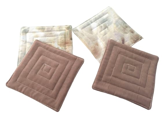 Hand Dyed Fabric Quilted Coasters Set of 4 - Eco-Friendly Absorbent Coasters for Coffee, Tea & Drinks - Perfect for Home, Office & Dining Table Decor